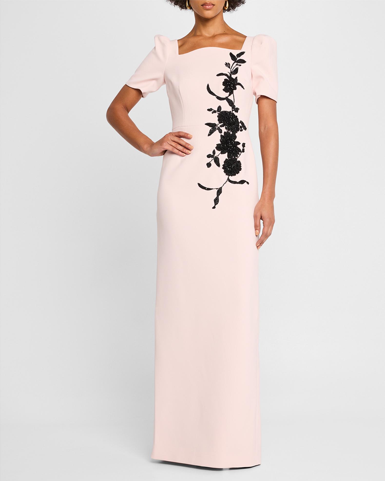 Rickie Freeman for Teri Jon Floral Applique Crepe Column Gown