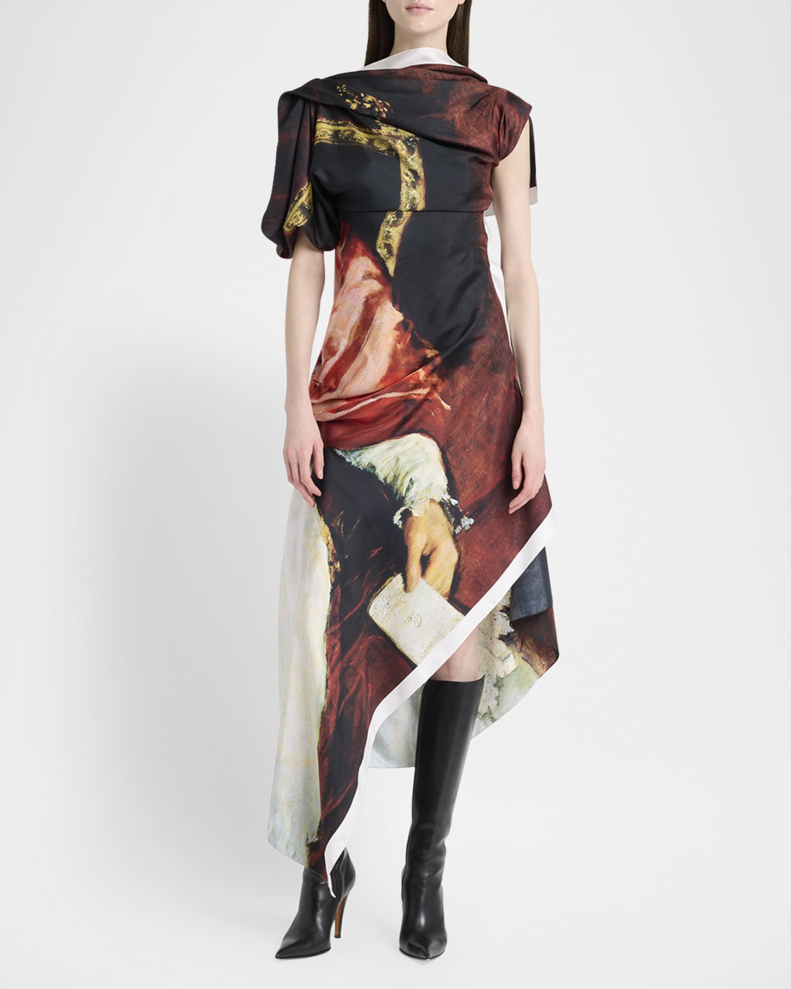 Asymmetric Draped Midi Day Dress 1