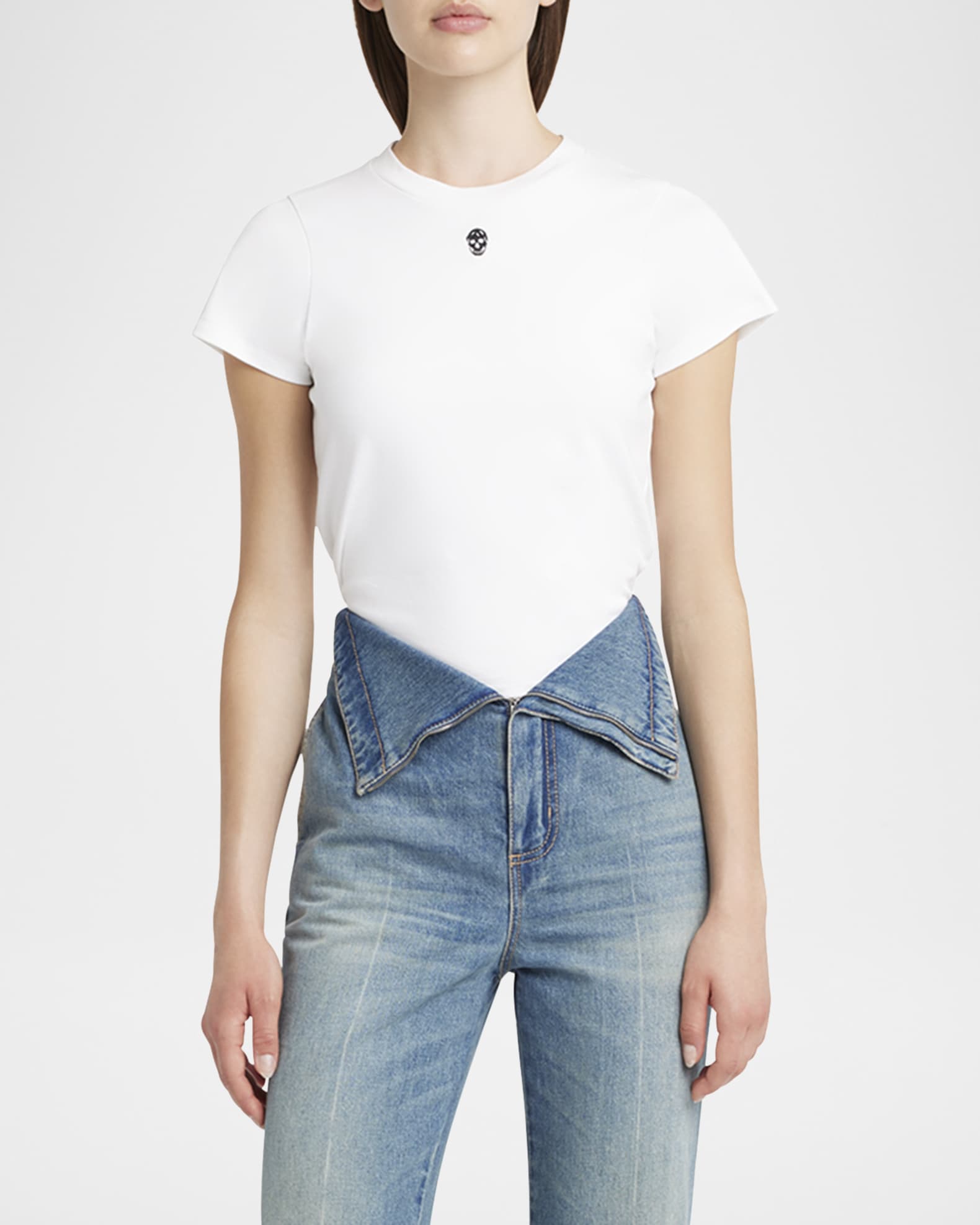 McQueen Skull Embroidered Short-Sleeve T-Shirt | Neiman Marcus