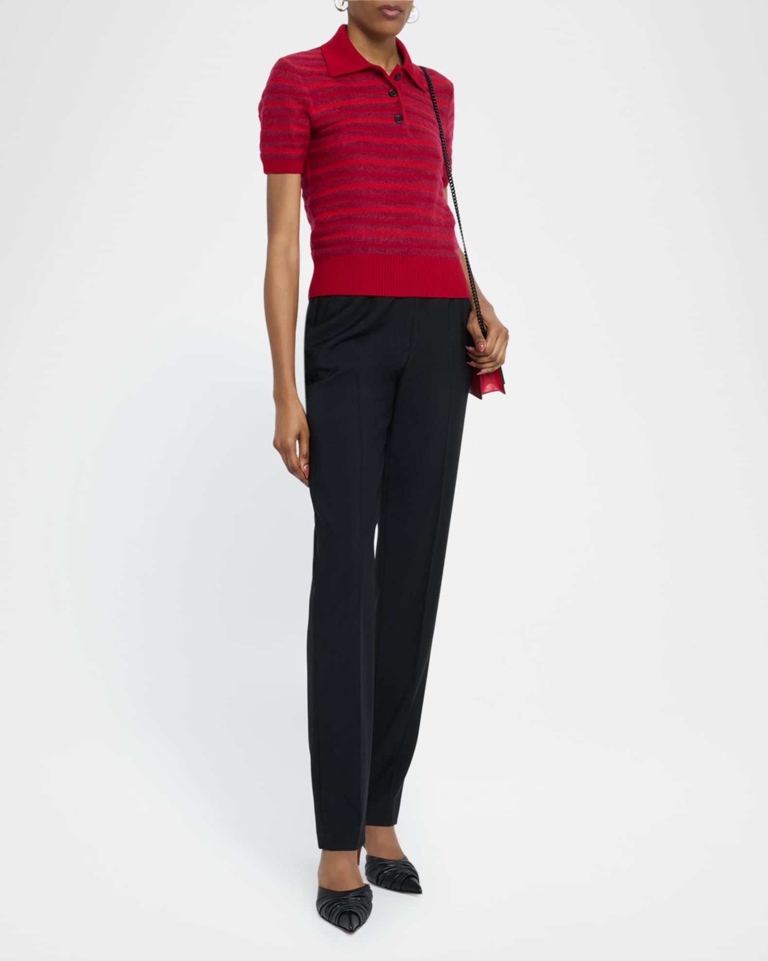 Striped Knit Short-Sleeve Polo Top 1