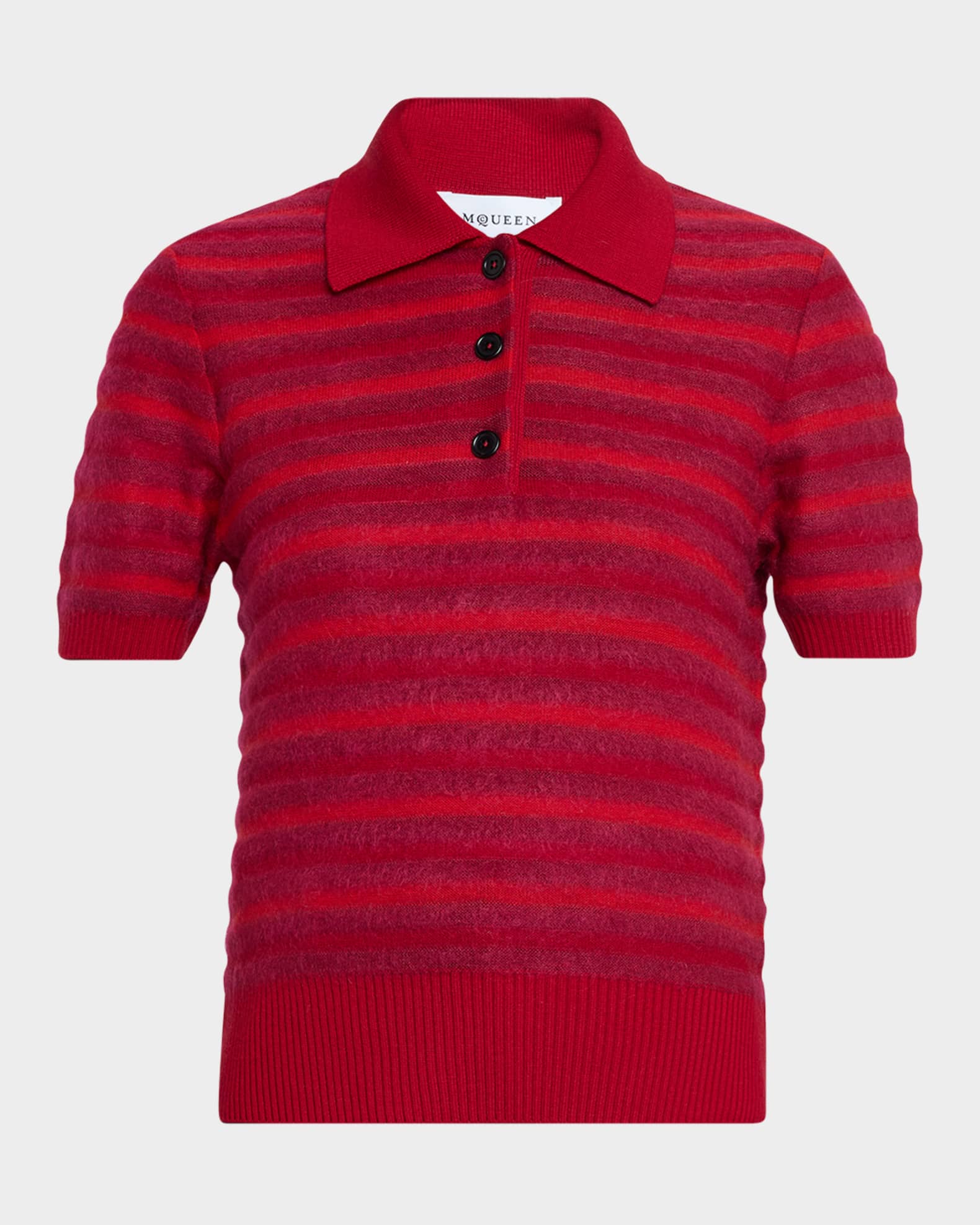 Striped Knit Short-Sleeve Polo Top 0