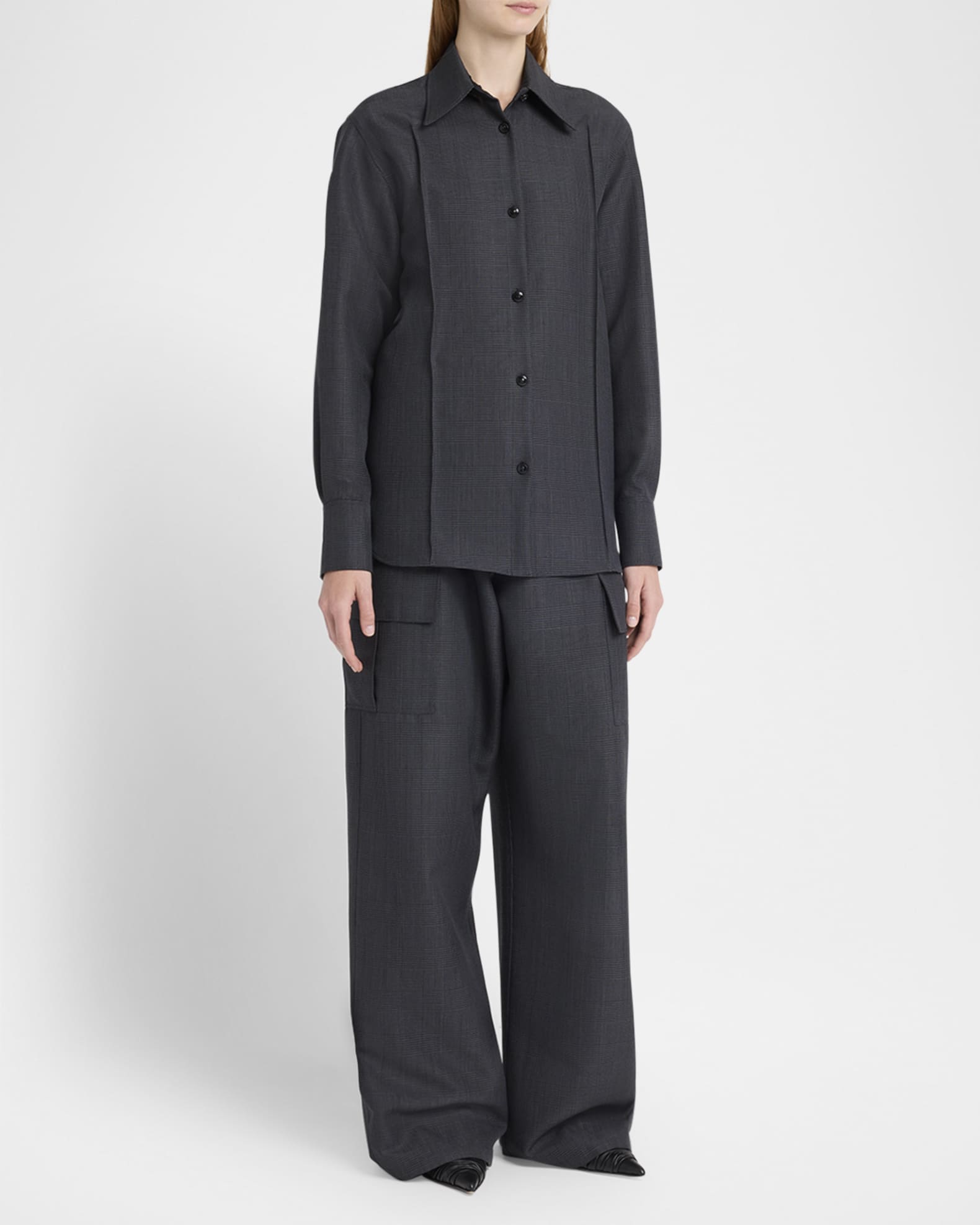 Check Pintuck Button-Down Shirt 1