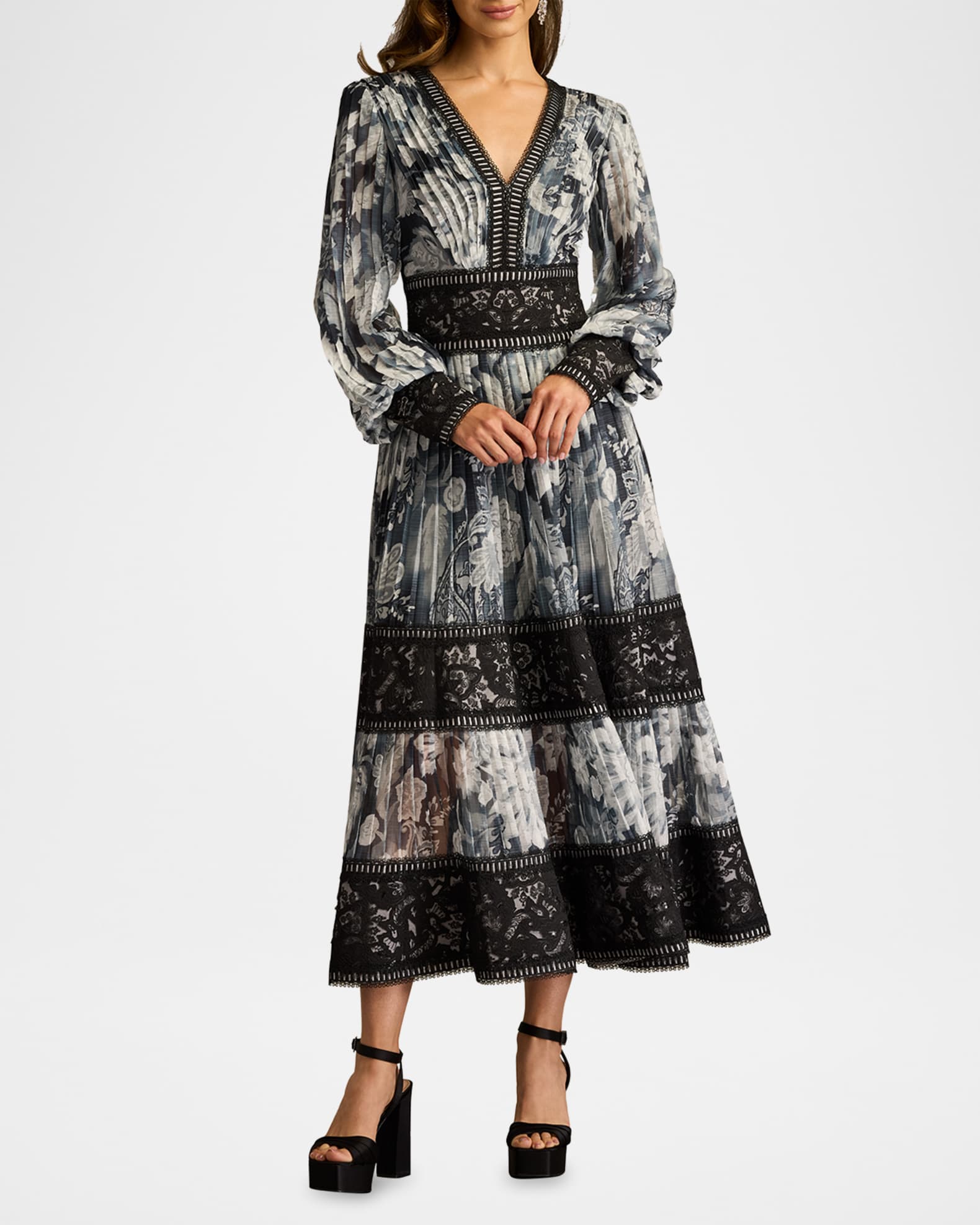 【TADASHI SHOJI】Floral Print Tassel Fringe Midi Dress Mair Floral Print Tassel Fringe Wrap Dress | Tadashi Shoji
