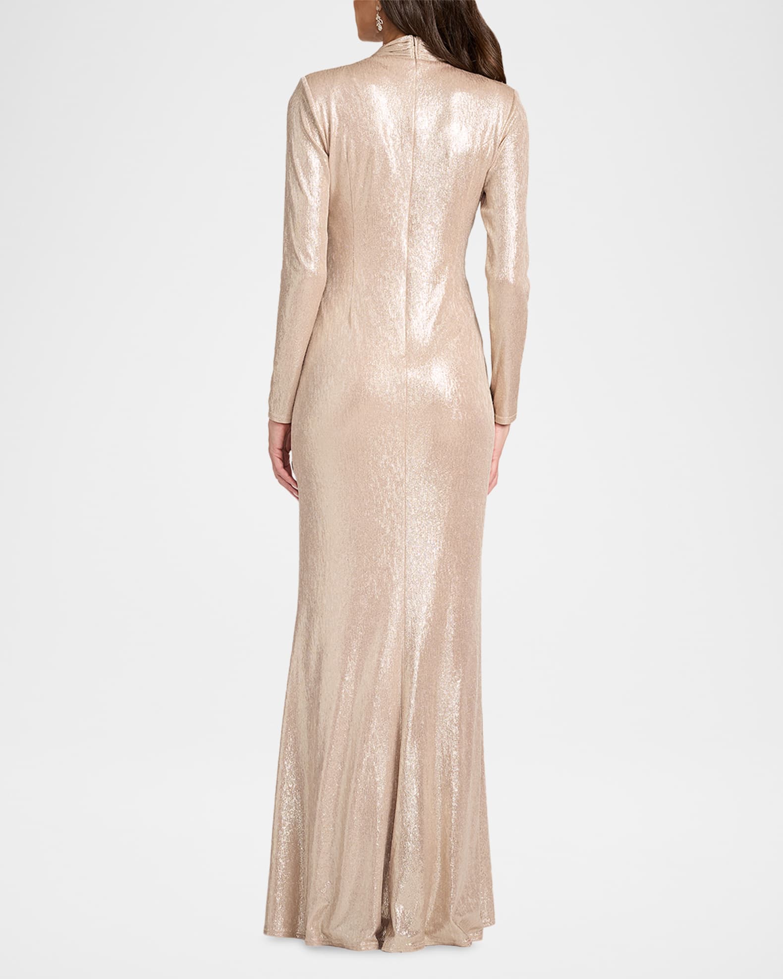 Tadashi Shoji Twist-Front Metallic Jersey Column Gown | Neiman Marcus