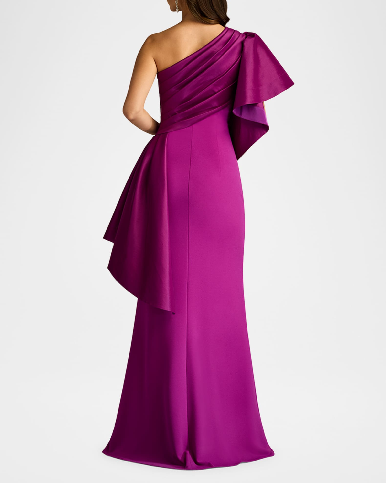 Tadashi Shoji Draped One-Shoulder Taffeta Crepe Gown