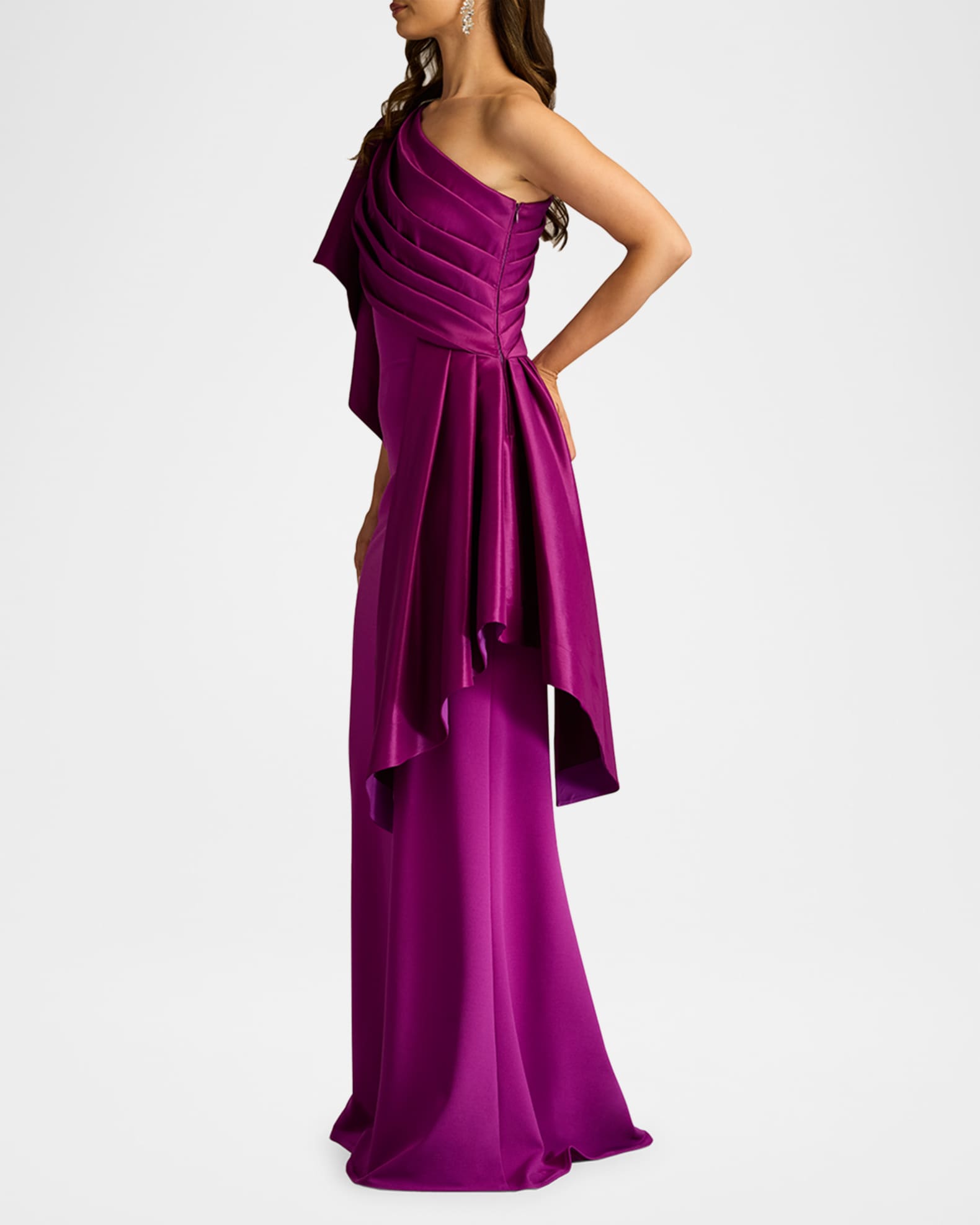 Tadashi Shoji Draped One-Shoulder Taffeta Crepe Gown