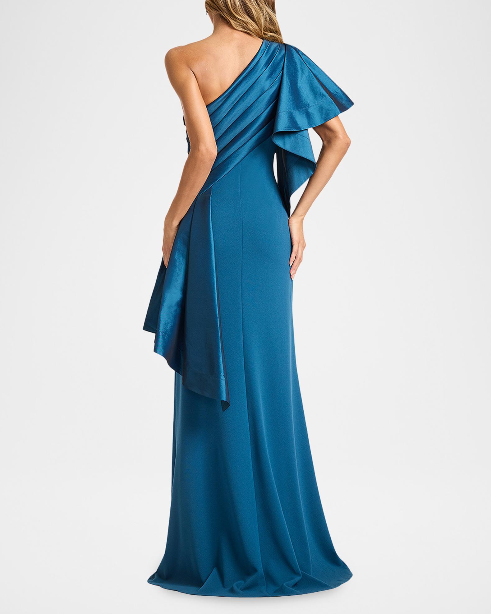 Tadashi Shoji Draped One-Shoulder Taffeta Crepe Gown | Neiman Marcus