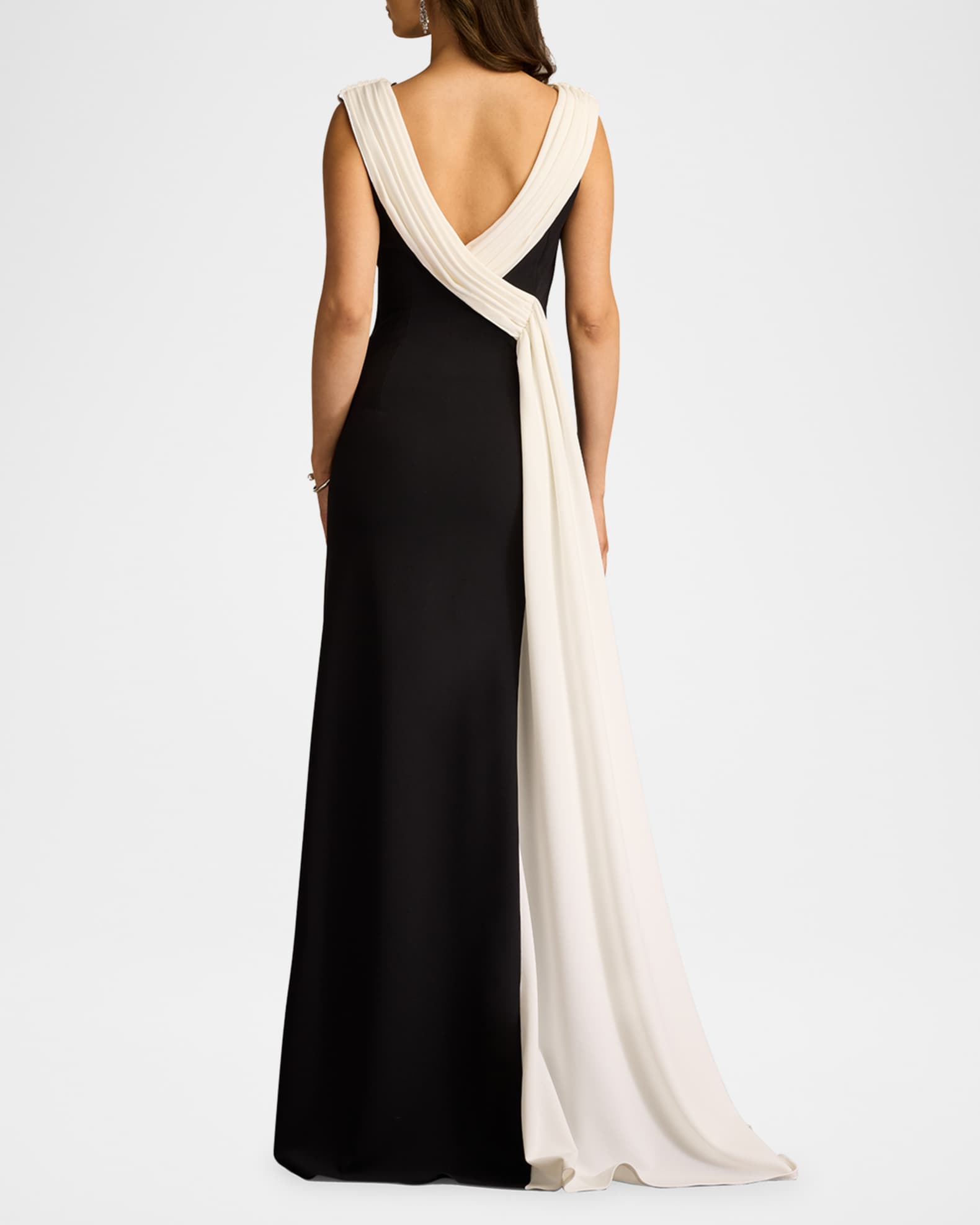 Tadashi Shoji Draped Two Tone Crepe Gown Neiman Marcus