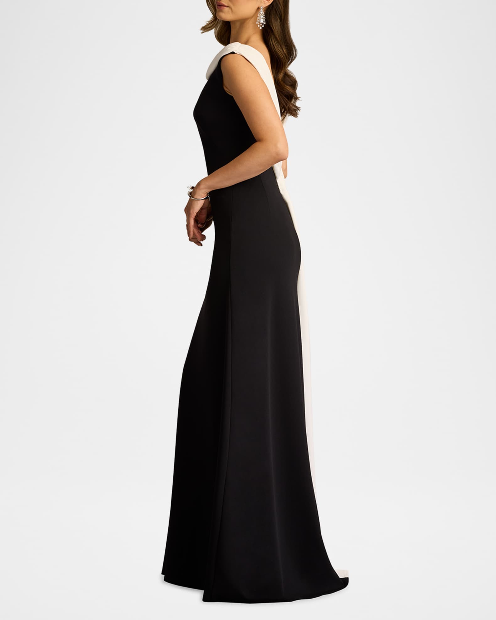 Tadashi Shoji Draped Two-Tone Crepe Gown | Neiman Marcus