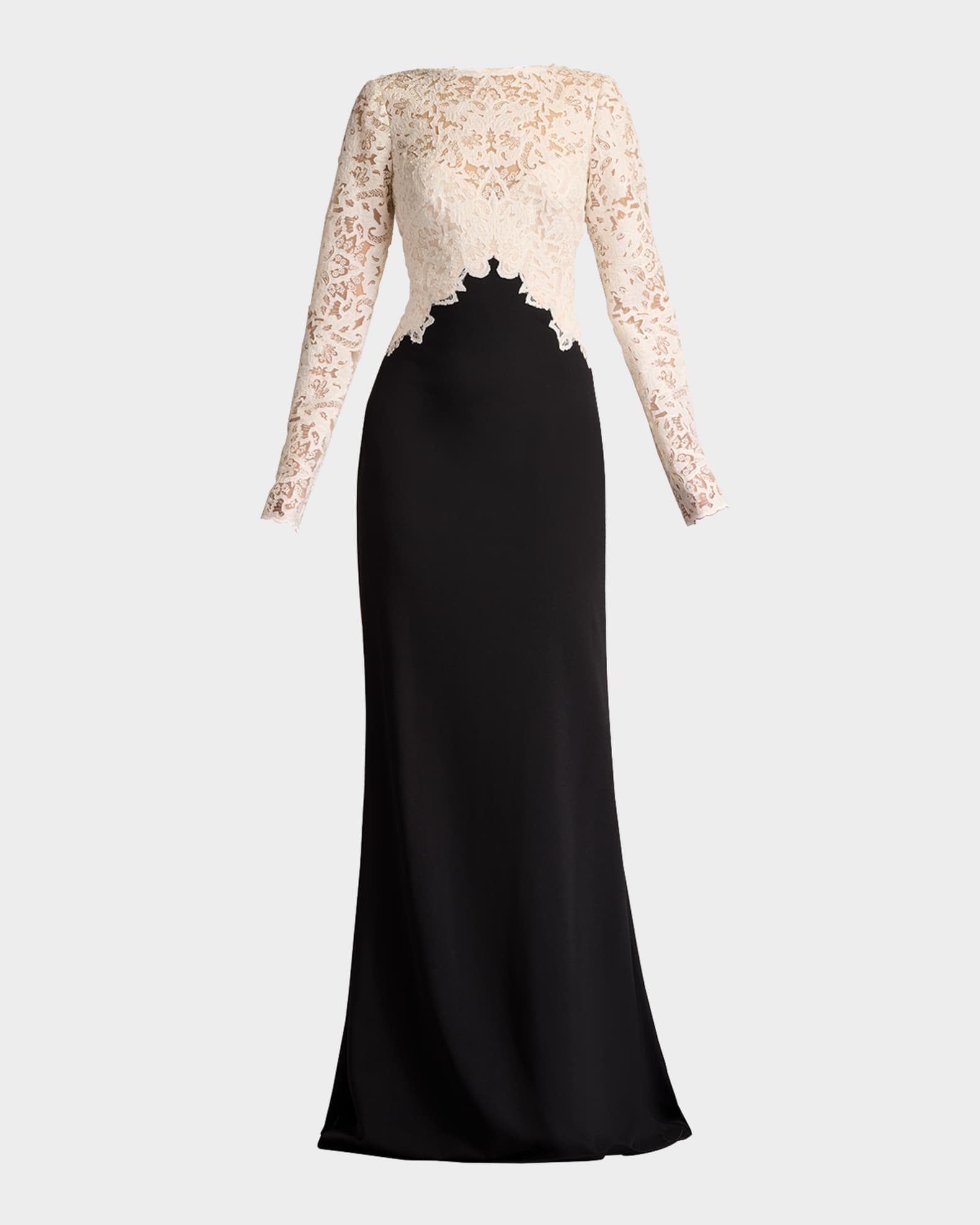 A-Line Crepe & Sequin Lace Gown 0