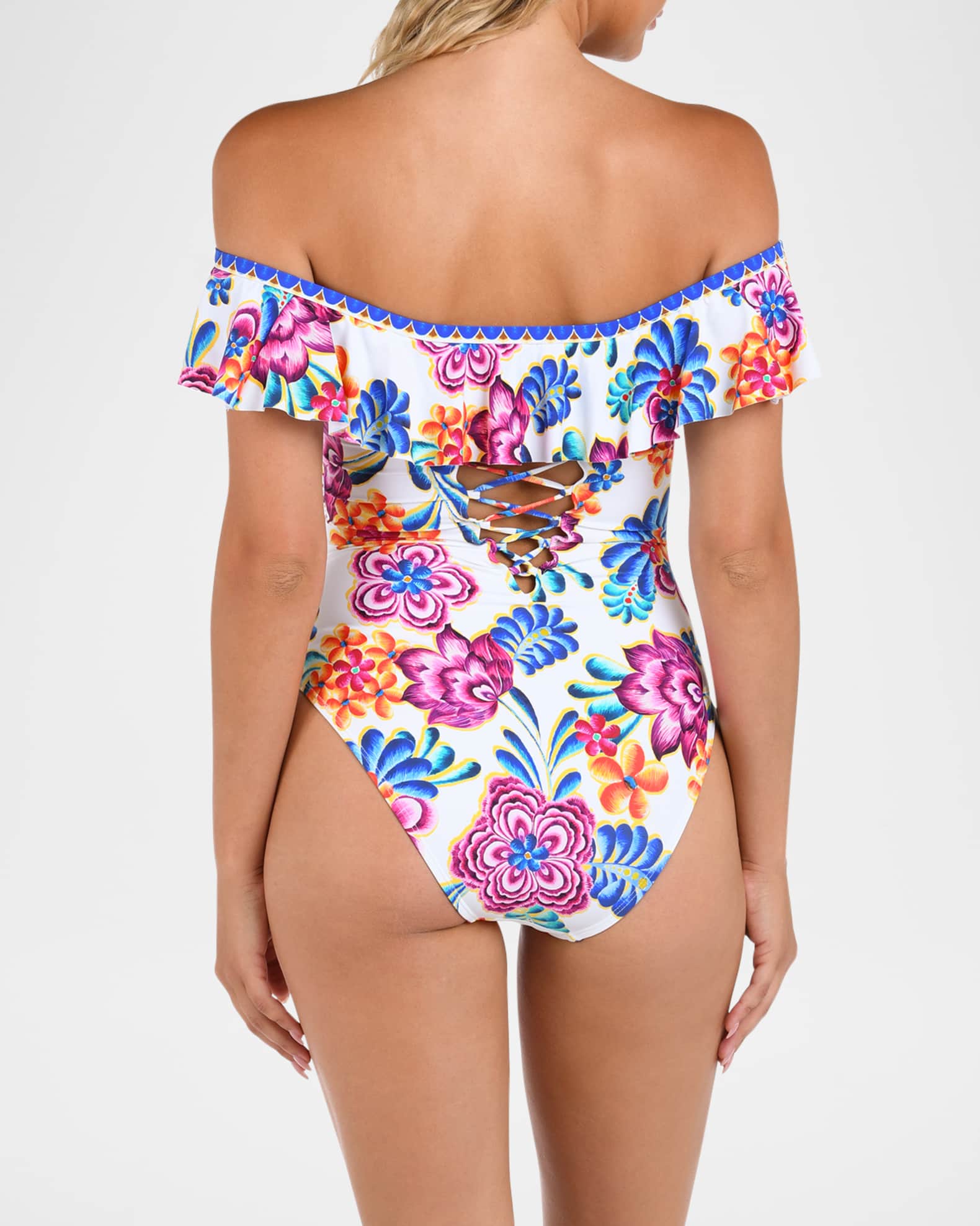 Flor de Paradiso Off Shoulder Ruffle One Piece Swimsuit