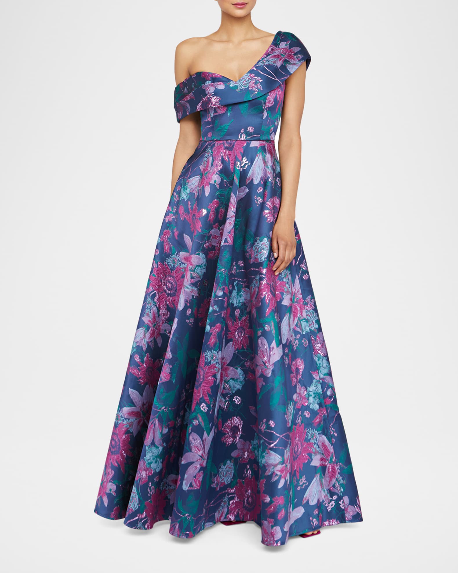 Angelica Asymmetric Floral-Print Gown 1