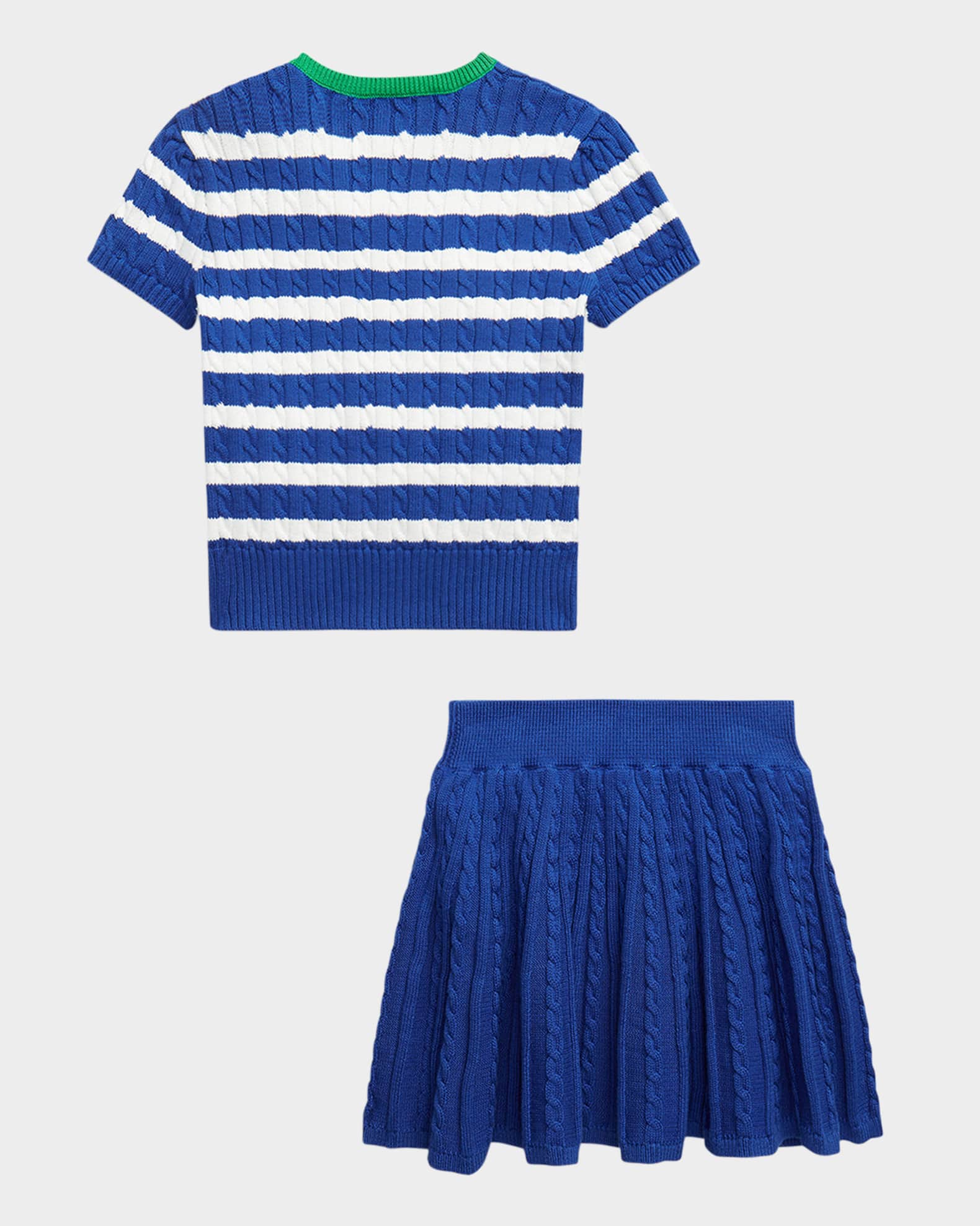 Girl's Striped Cable Knit Top & Skirt Set 1