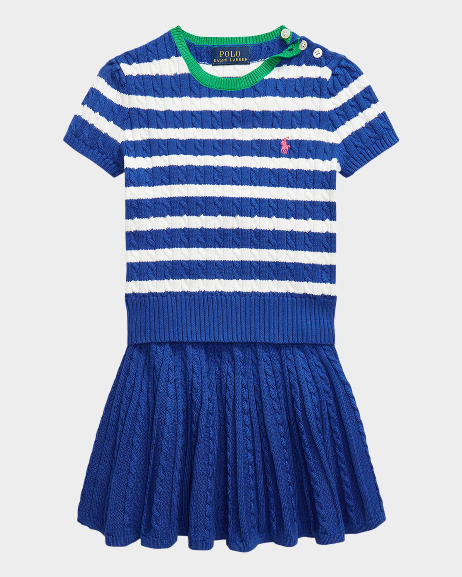 Girl's Striped Cable Knit Top & Skirt Set 0