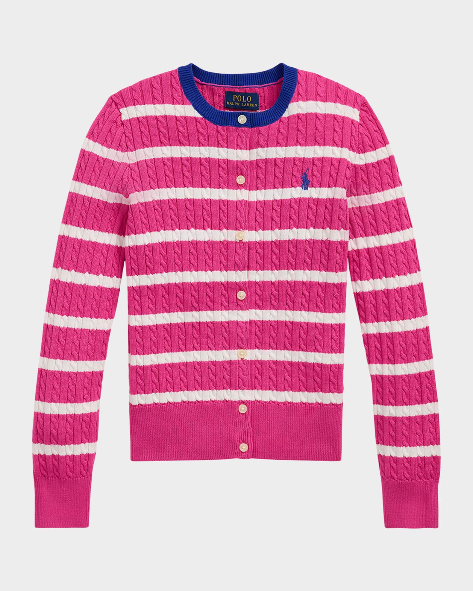 Girl's Striped Cable Knit Cardigan 0