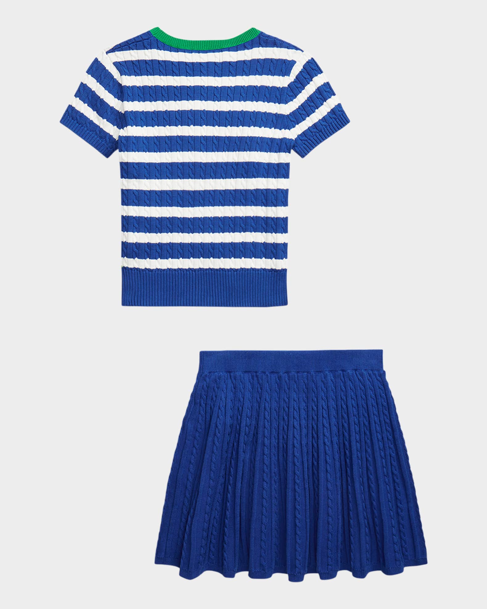 Girl's Striped Cable Knit Top & Skirt Set 1