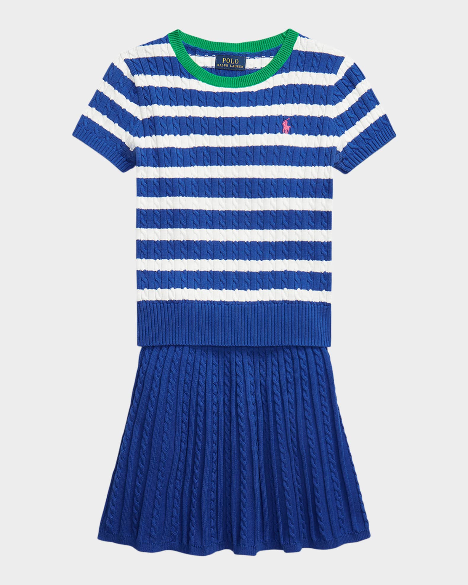 Girl's Striped Cable Knit Top & Skirt Set 0