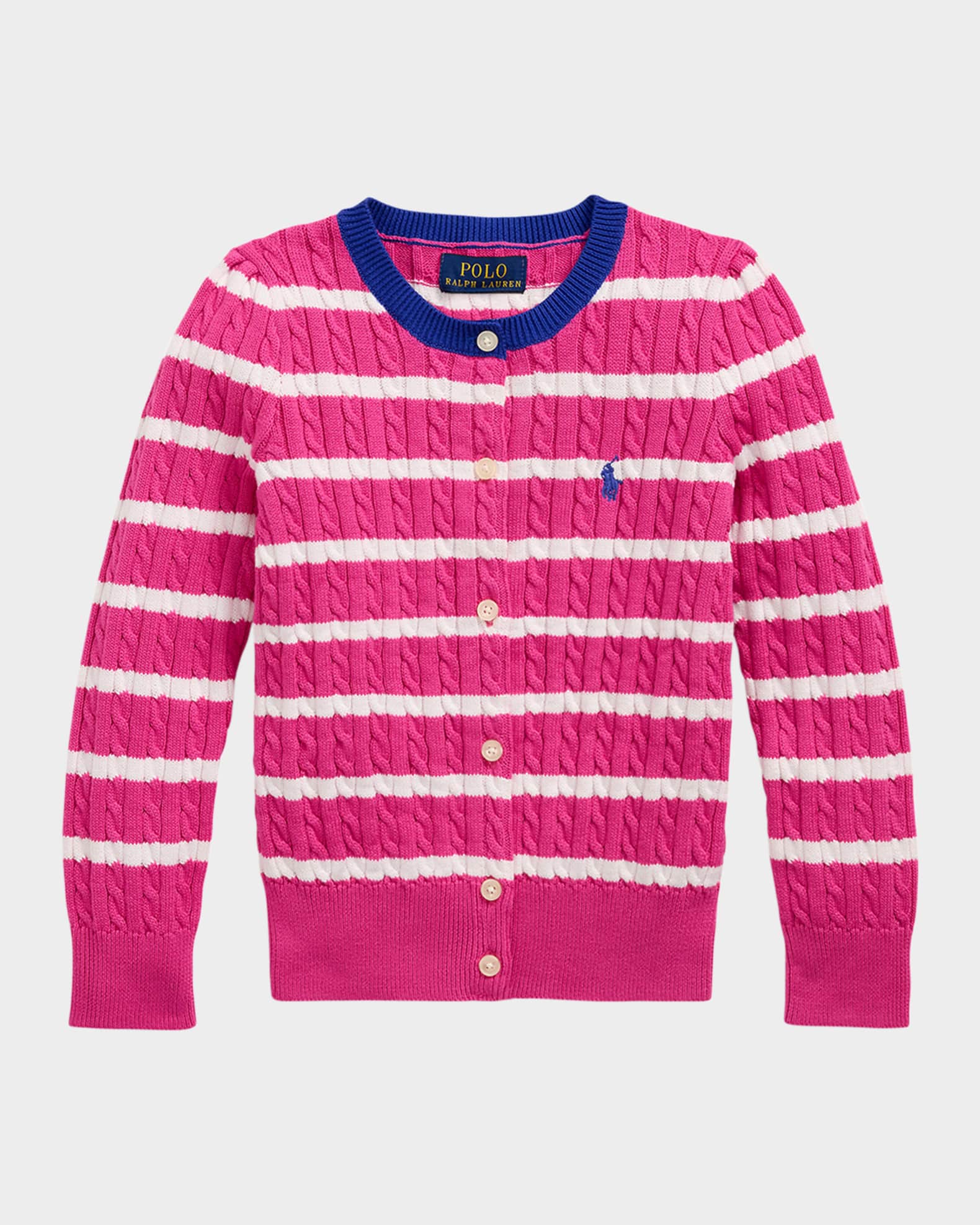 Girl's Striped Cable Knit Cardigan 0