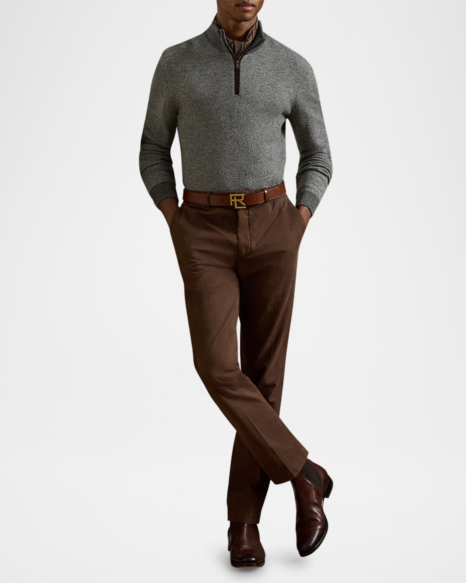 Men's Birdseye Cashmere Quarter-Zip Sweater 1