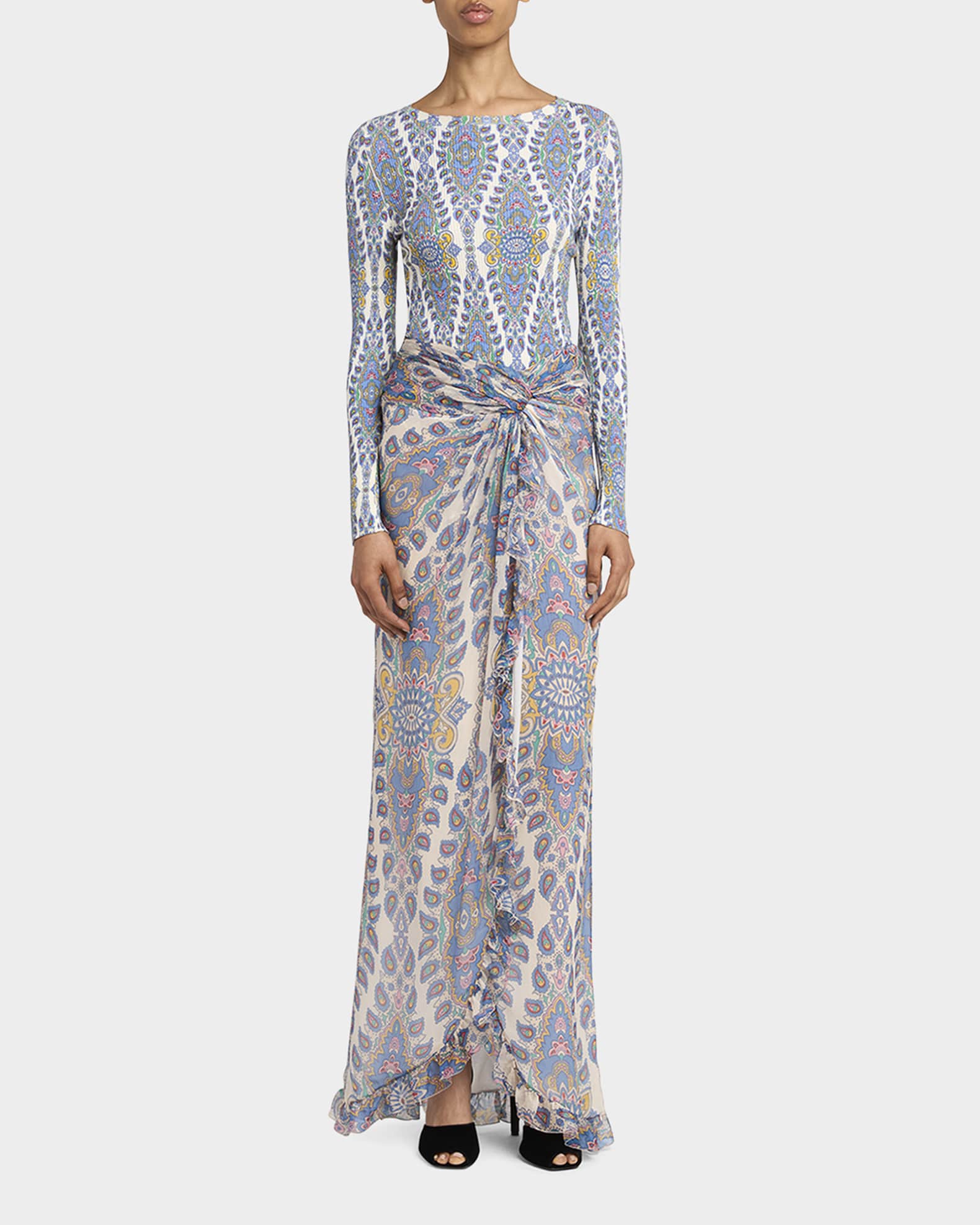 Long Paisley Twist-Front Skirt - Thumbnail 2