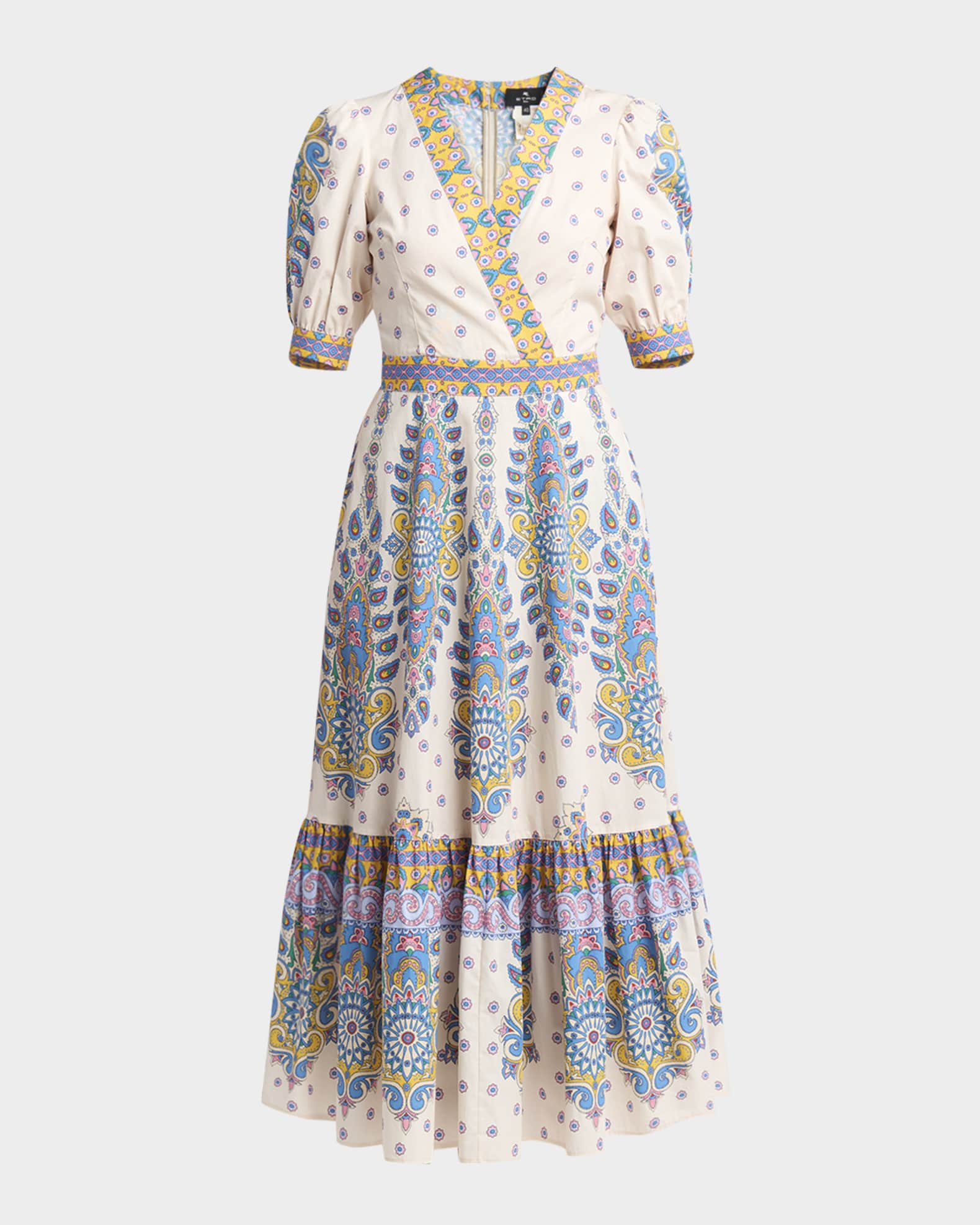 Etro Paisley-Print Puff-Sleeve Midi Dress | Neiman Marcus