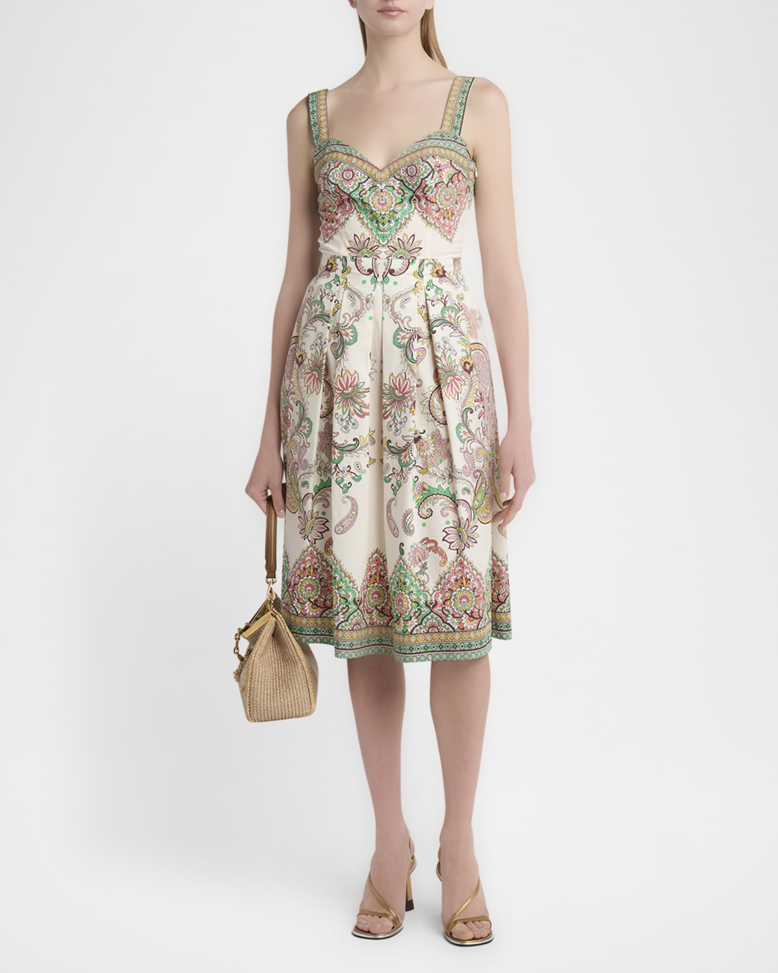 Paisley Cotton Sweetheart Midi Dress 1