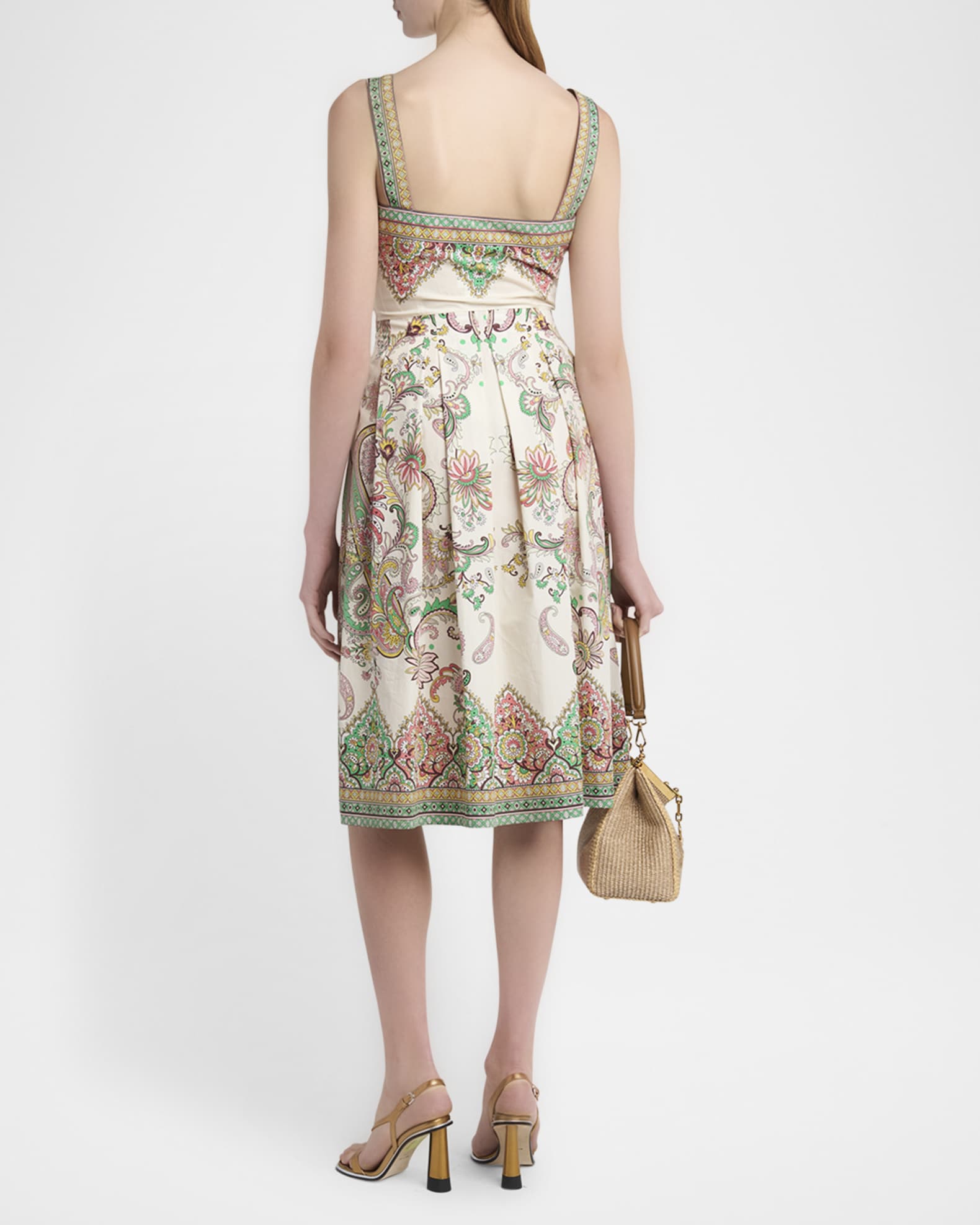 Etro Paisley Cotton Sweetheart Midi Dress | Neiman Marcus