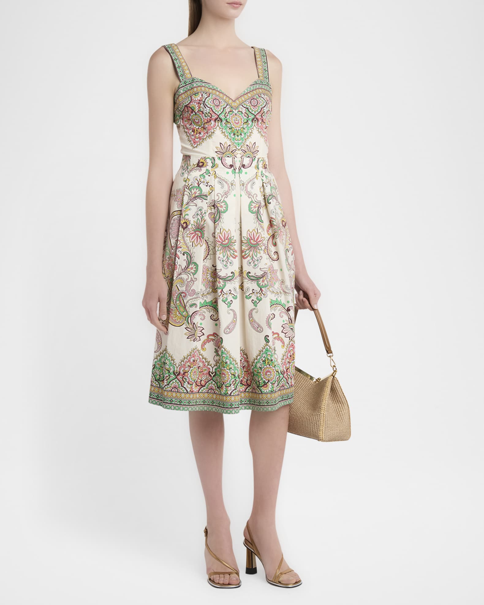 【送料&関税込】Etro Paisley Print Back Cross Strap Dress Etro Paisley Cotton Sweetheart Midi Dress | Neiman Marcus