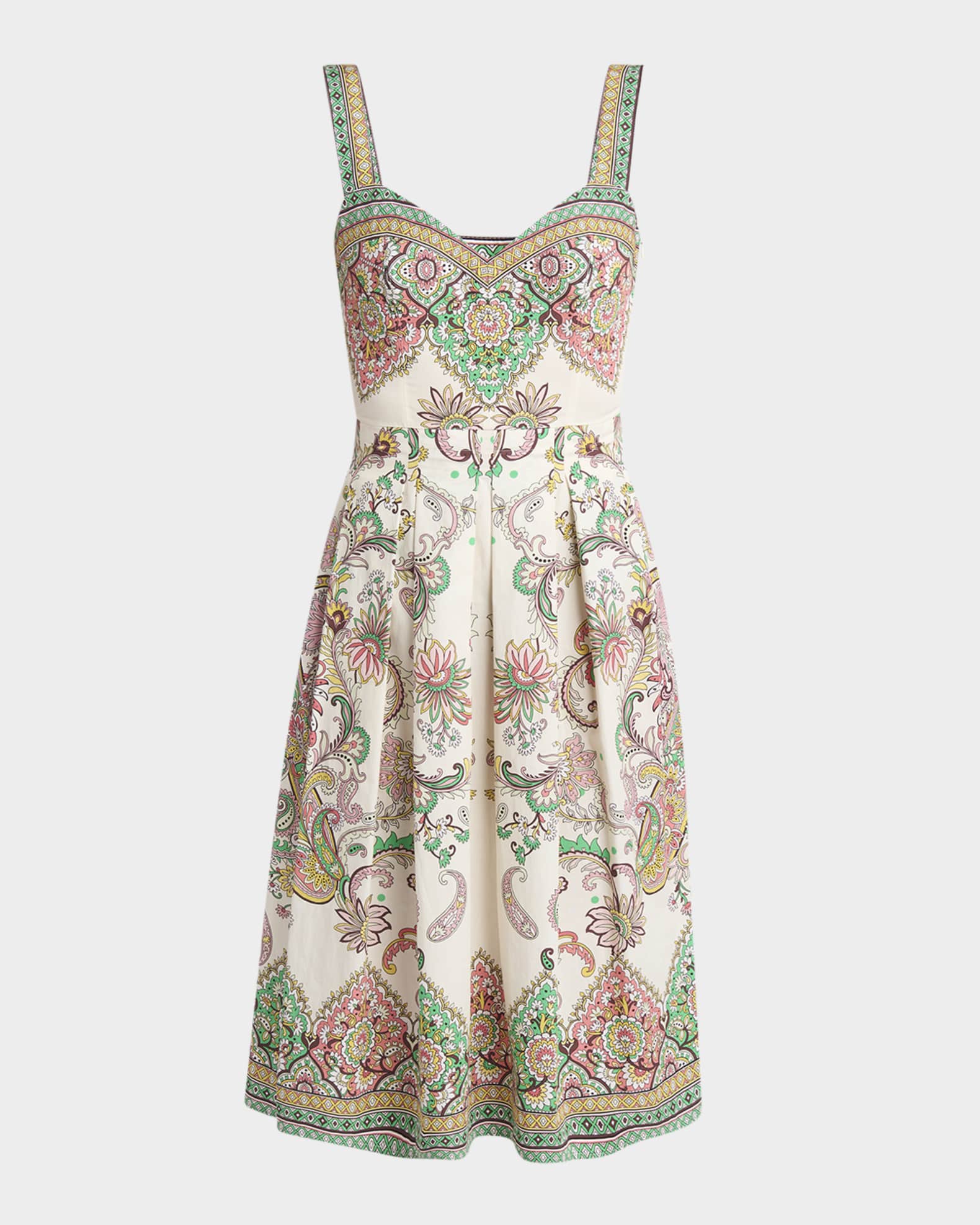 Paisley Cotton Sweetheart Midi Dress 0