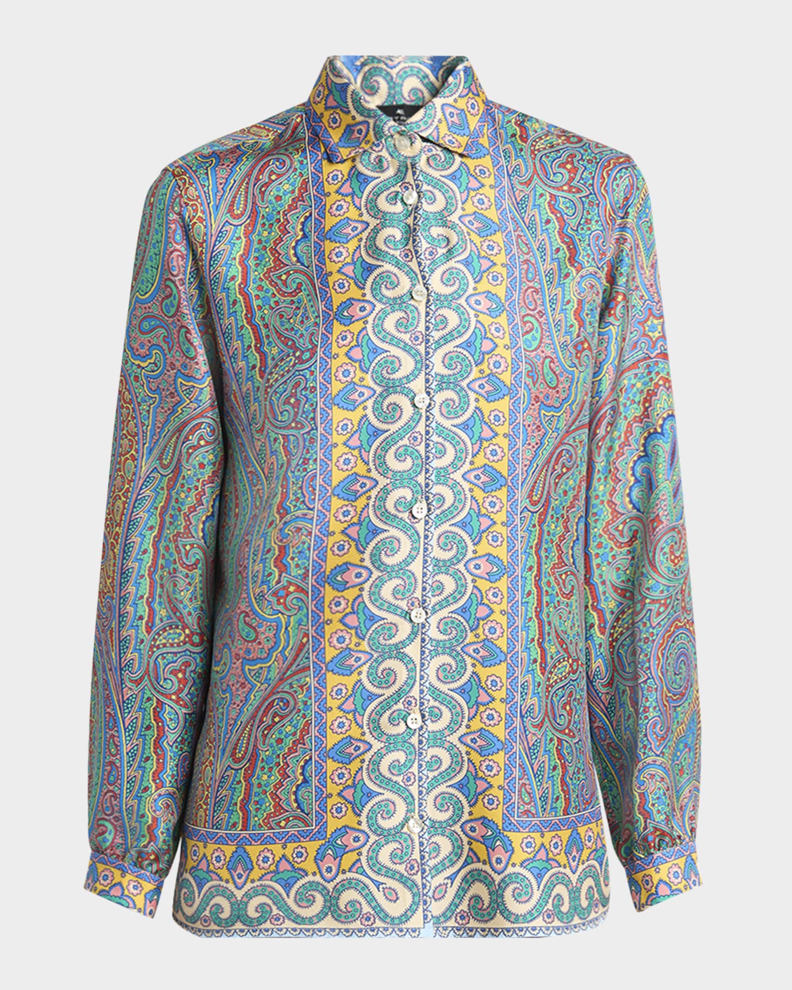 Paisley Button Down Silk Blouse 0