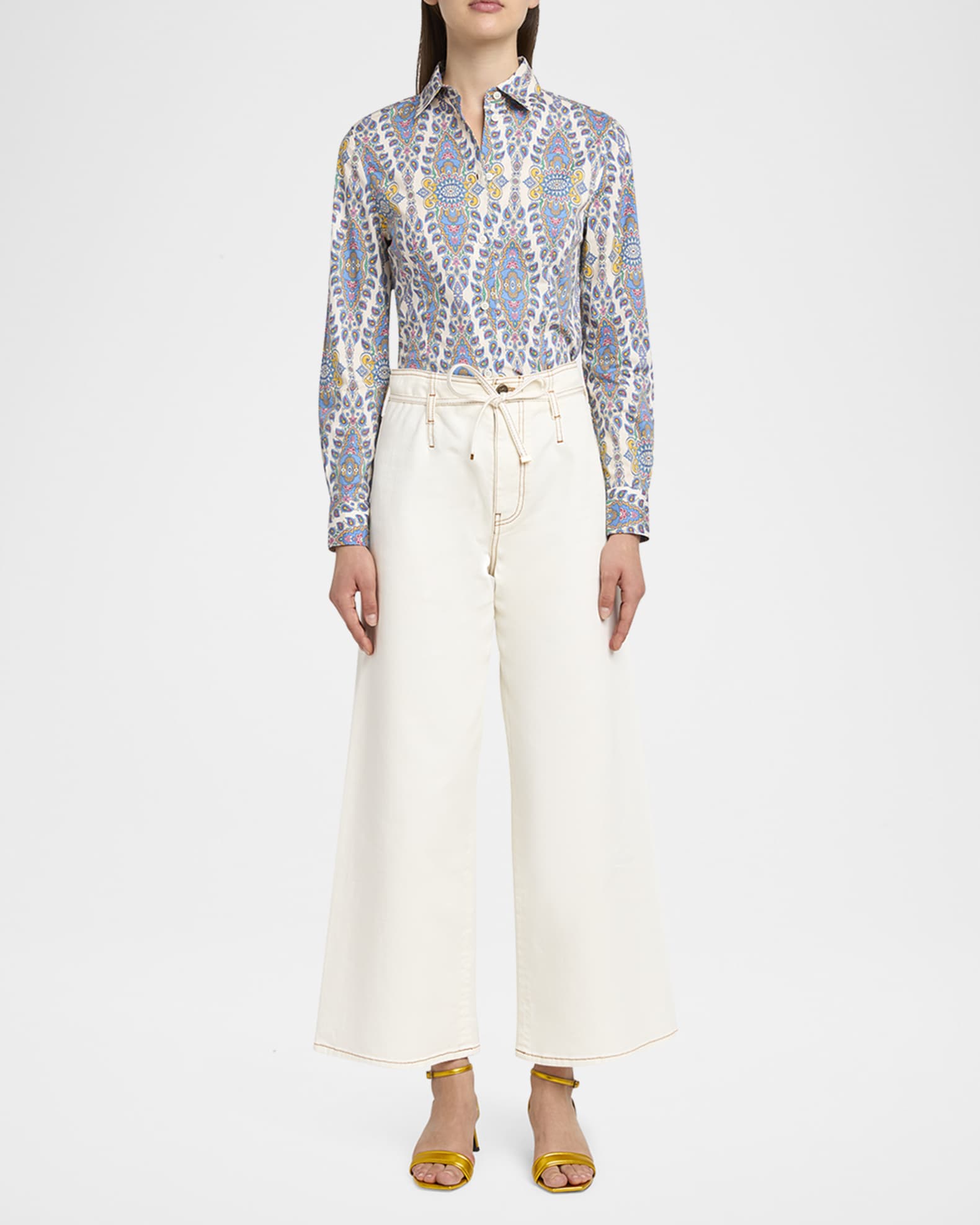 Denim Wide Leg Belt Loop Pants 1