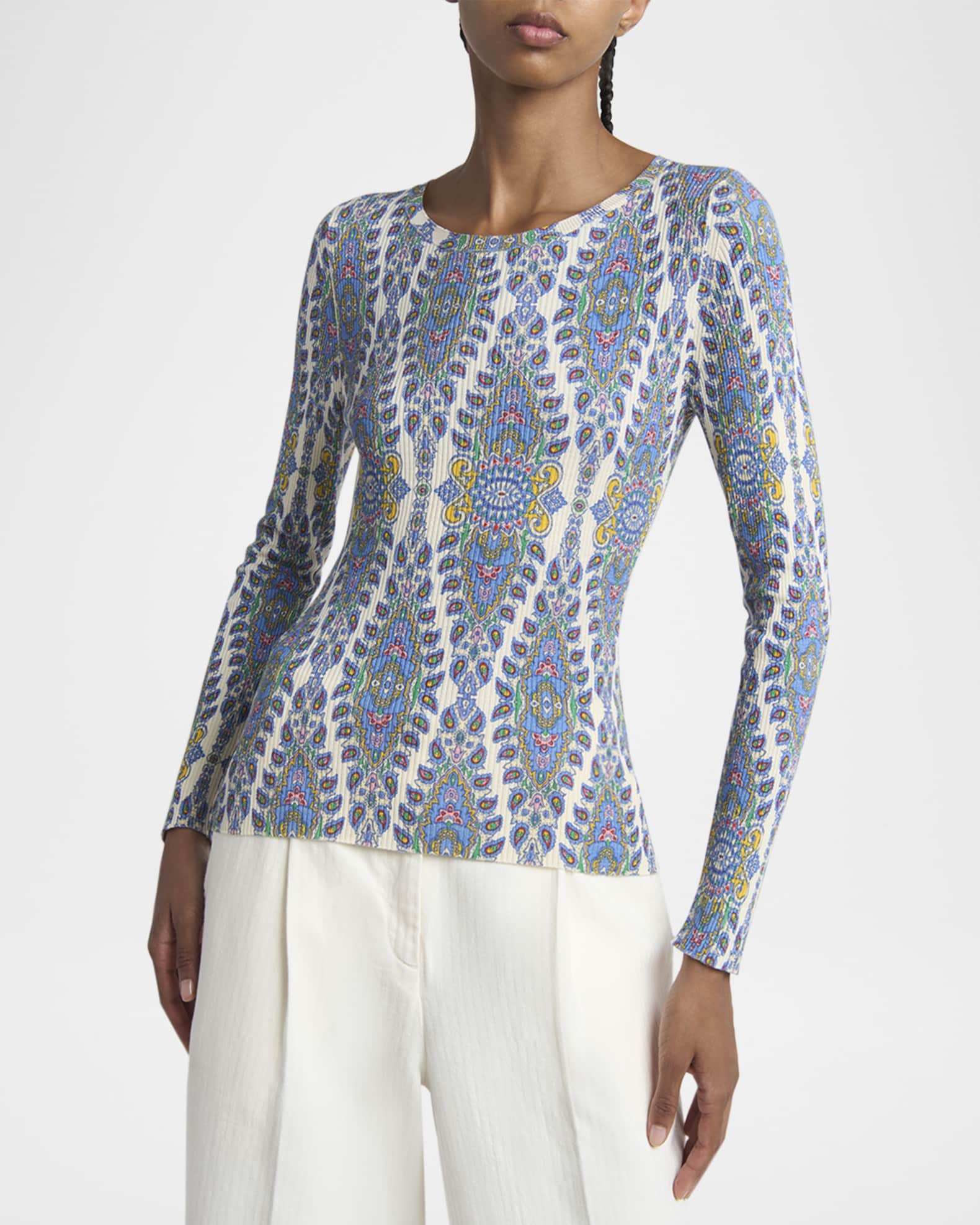 Tシャツ・カットソー Etro Long-Sleeved Top With Paisley Pattern Etro Paisley Foliage-Print Jersey Long-Sleeve Top | Neiman