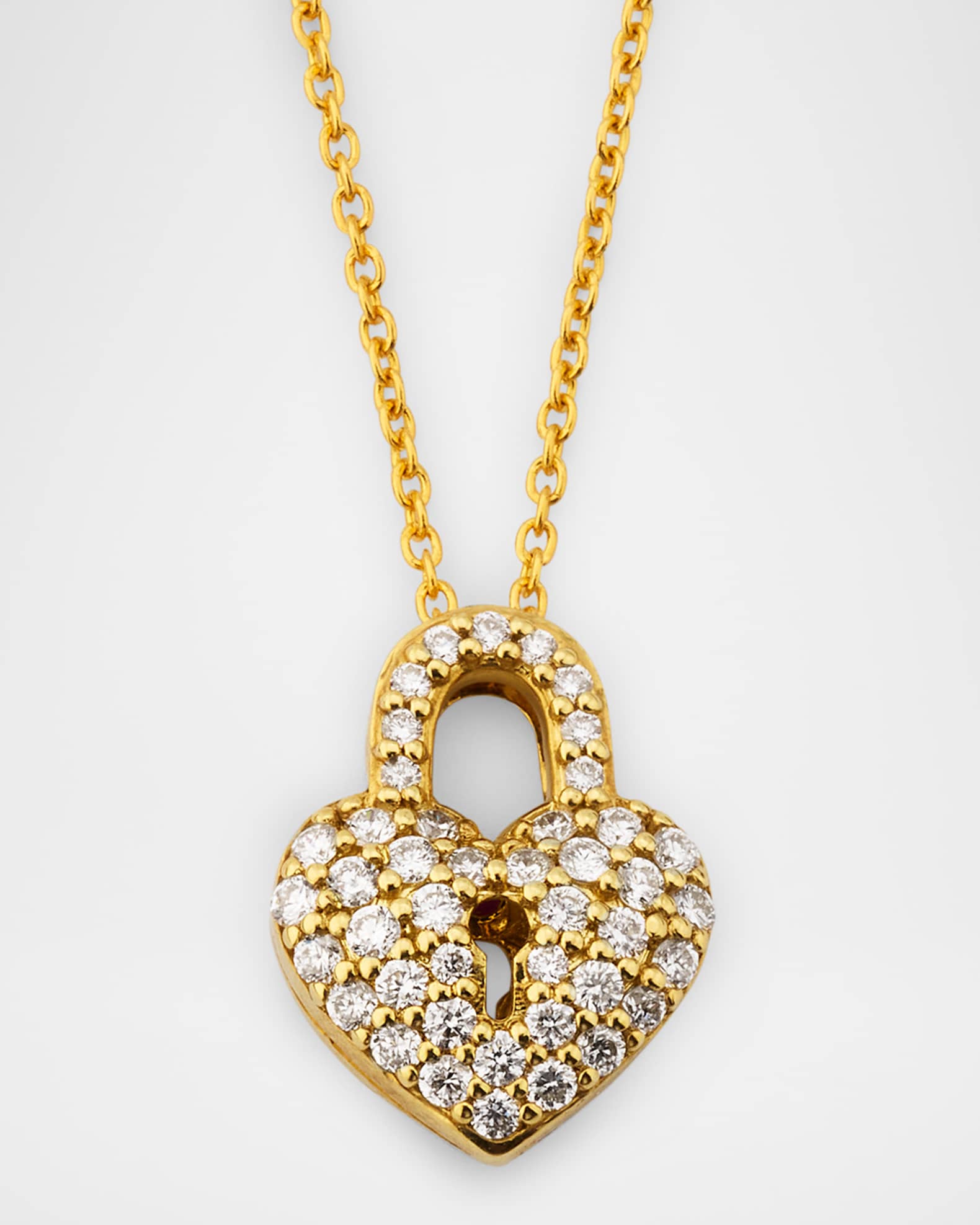 18K Yellow Gold Tiny Treasures Diamond Heart Lock Necklace 0