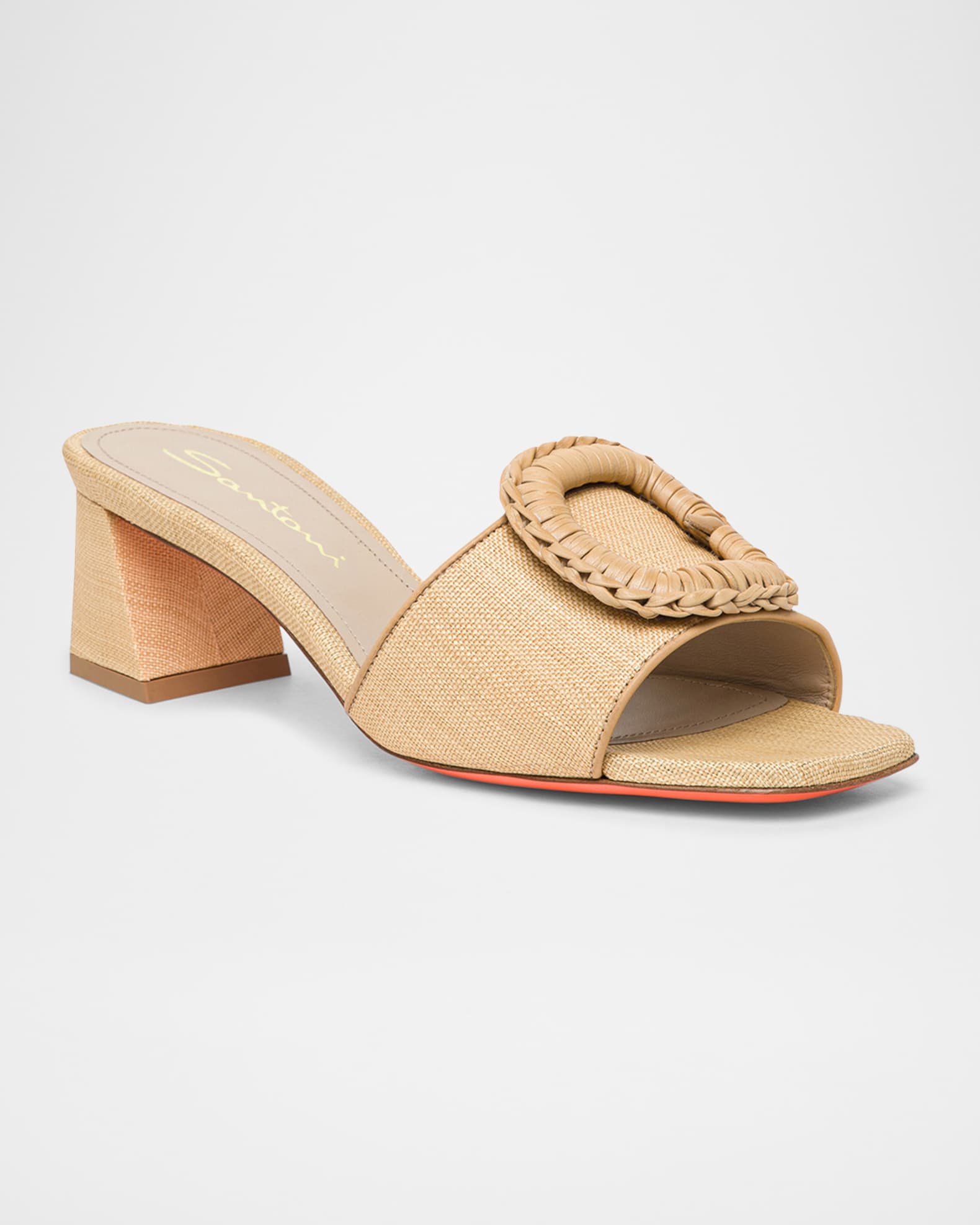 【関税&送料込】Santoni Laminated Nappa Mule Sandals Santoni Marta Raffia Buckle Mule Sandals | Neiman Marcus