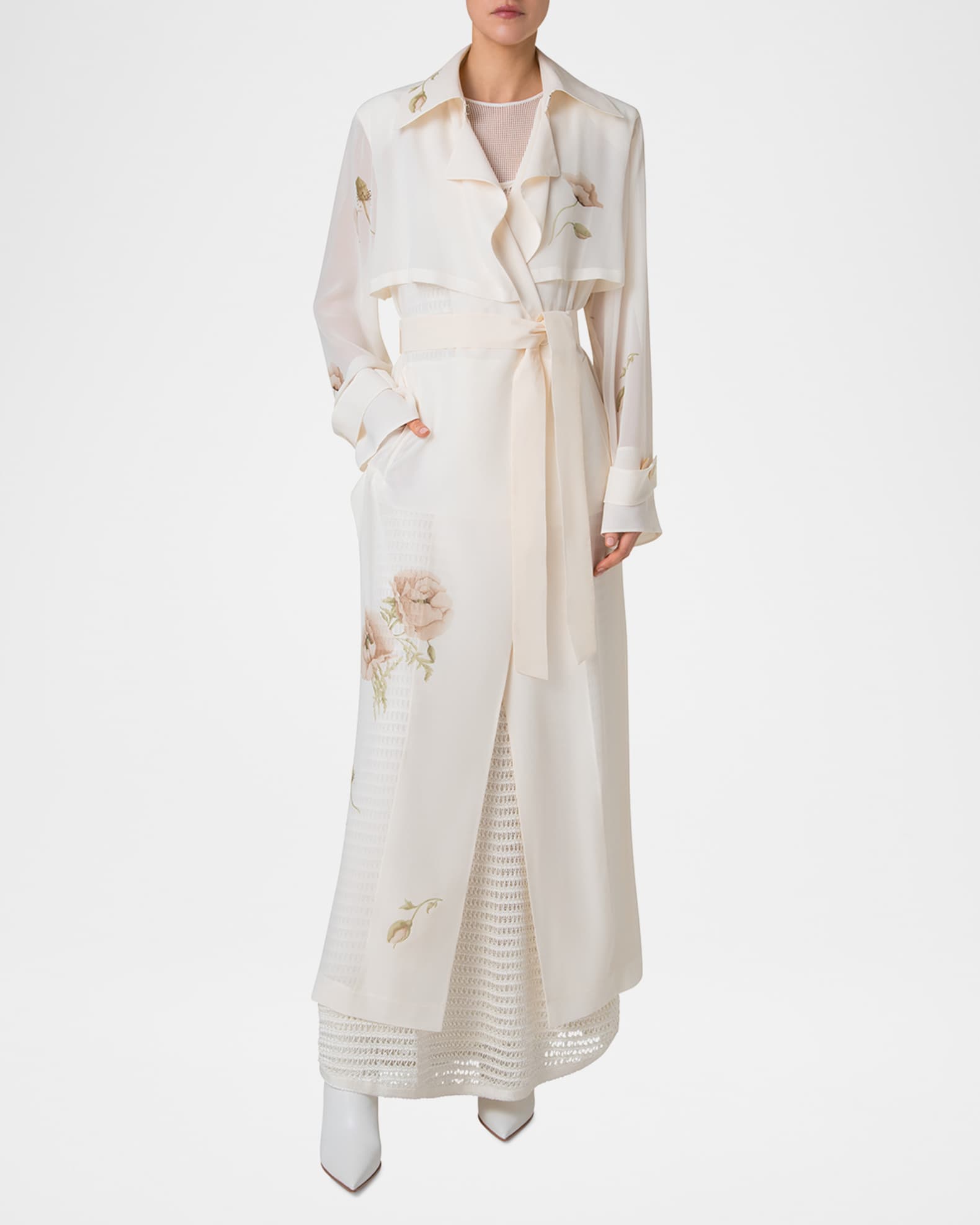 【在庫あり/即出荷可】 Crepe Silk Floral-Print Haider Akris Trench Marcus Neiman | Coat ジャケット・アウター