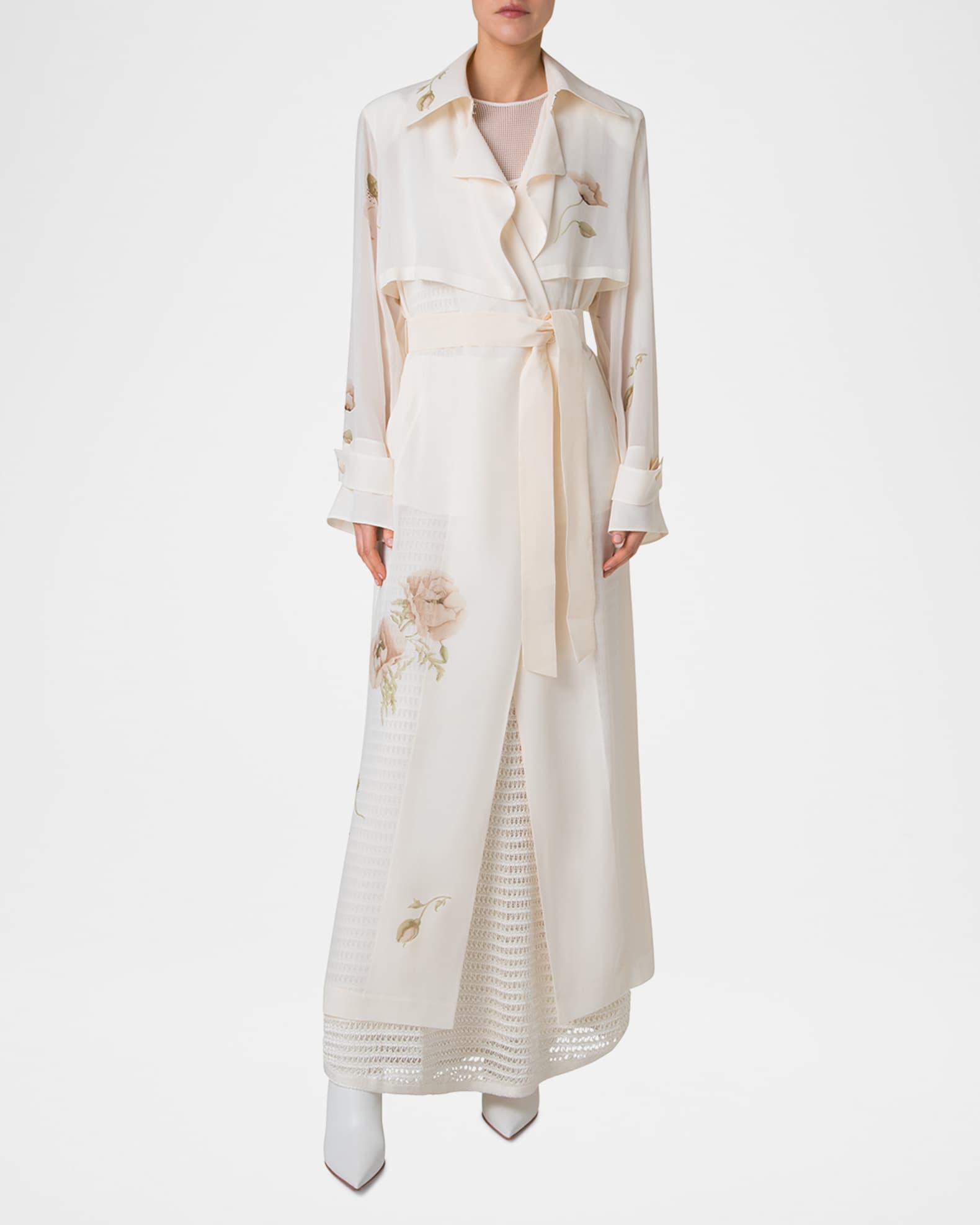 Akris Haider Floral-Print Silk Crepe Trench Coat | Neiman Marcus