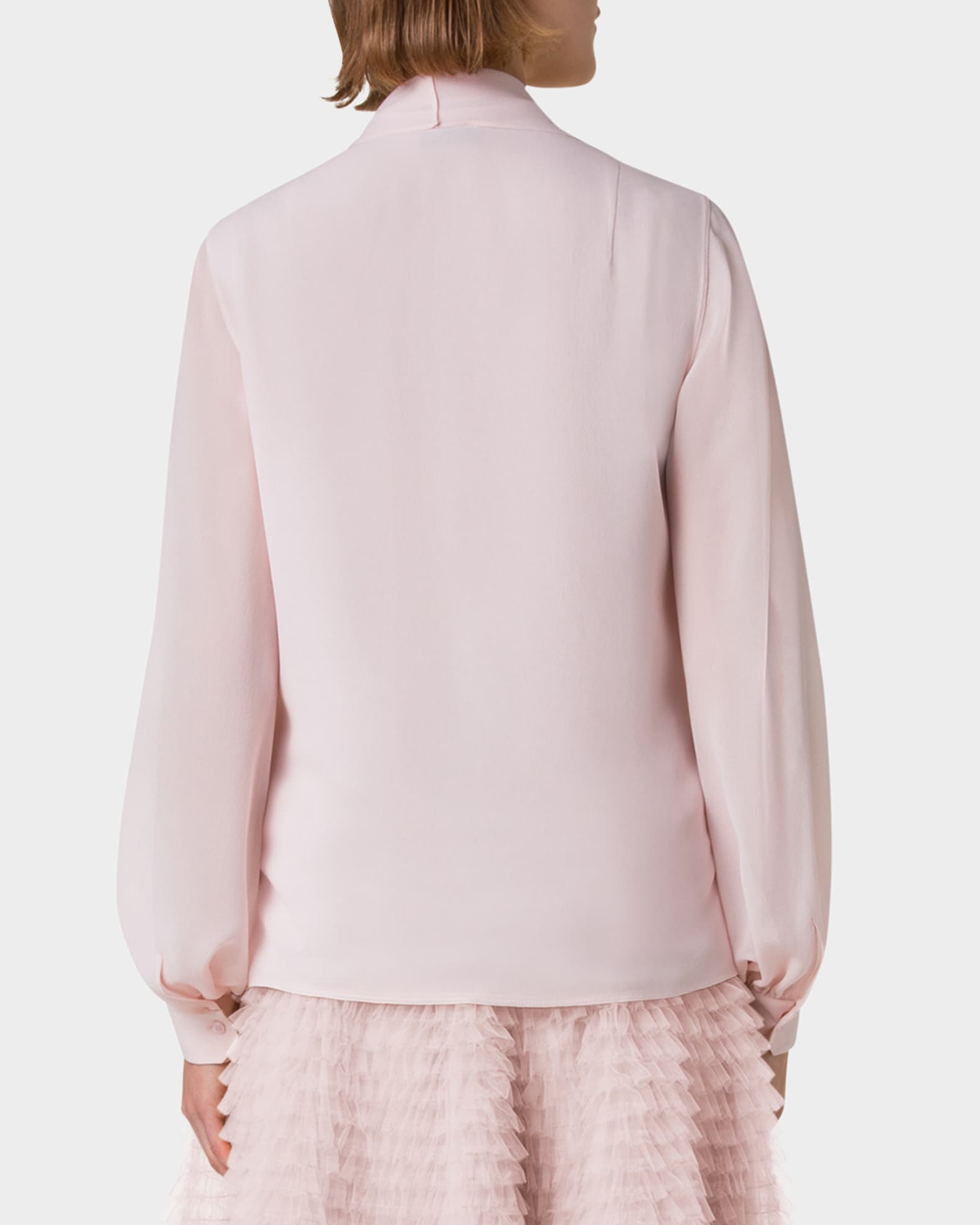 Akris Button-Down Silk Georgette Scarf Blouse | Neiman Marcus