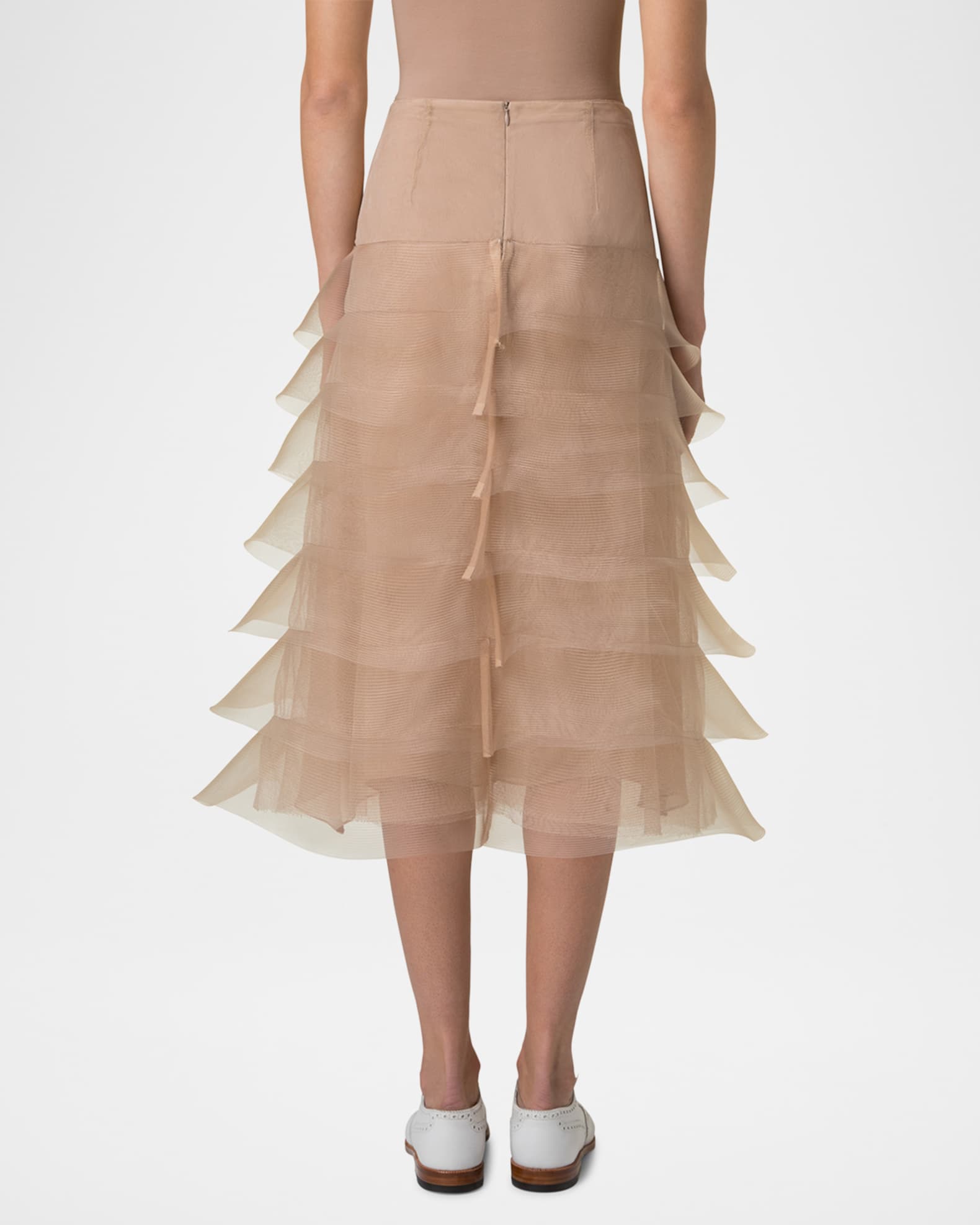 Akris Ruffle Tulle Midi Skirt | Neiman Marcus