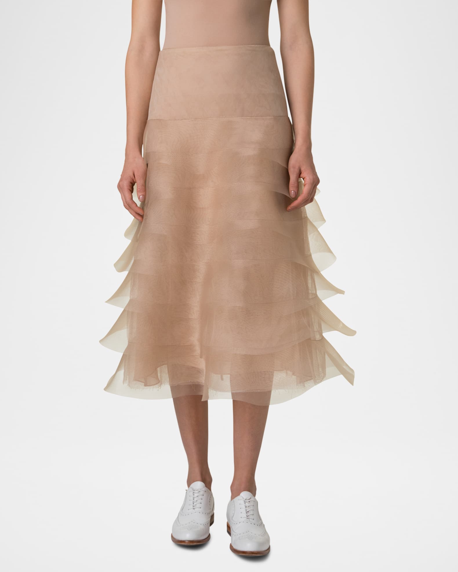 Akris Ruffle Tulle Midi Skirt Neiman Marcus