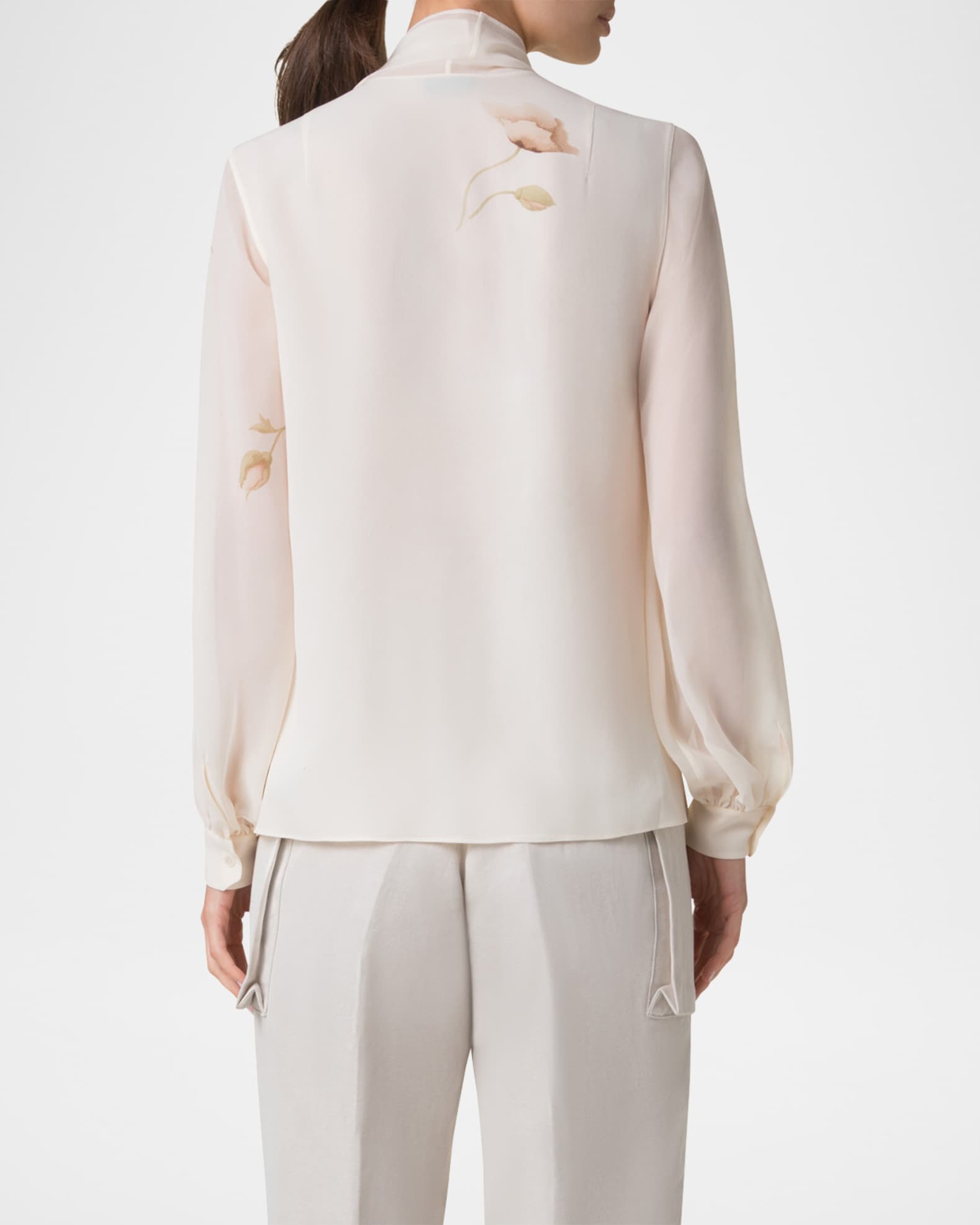 Akris Floral-Print Georgette Scarf Blouse | Neiman Marcus