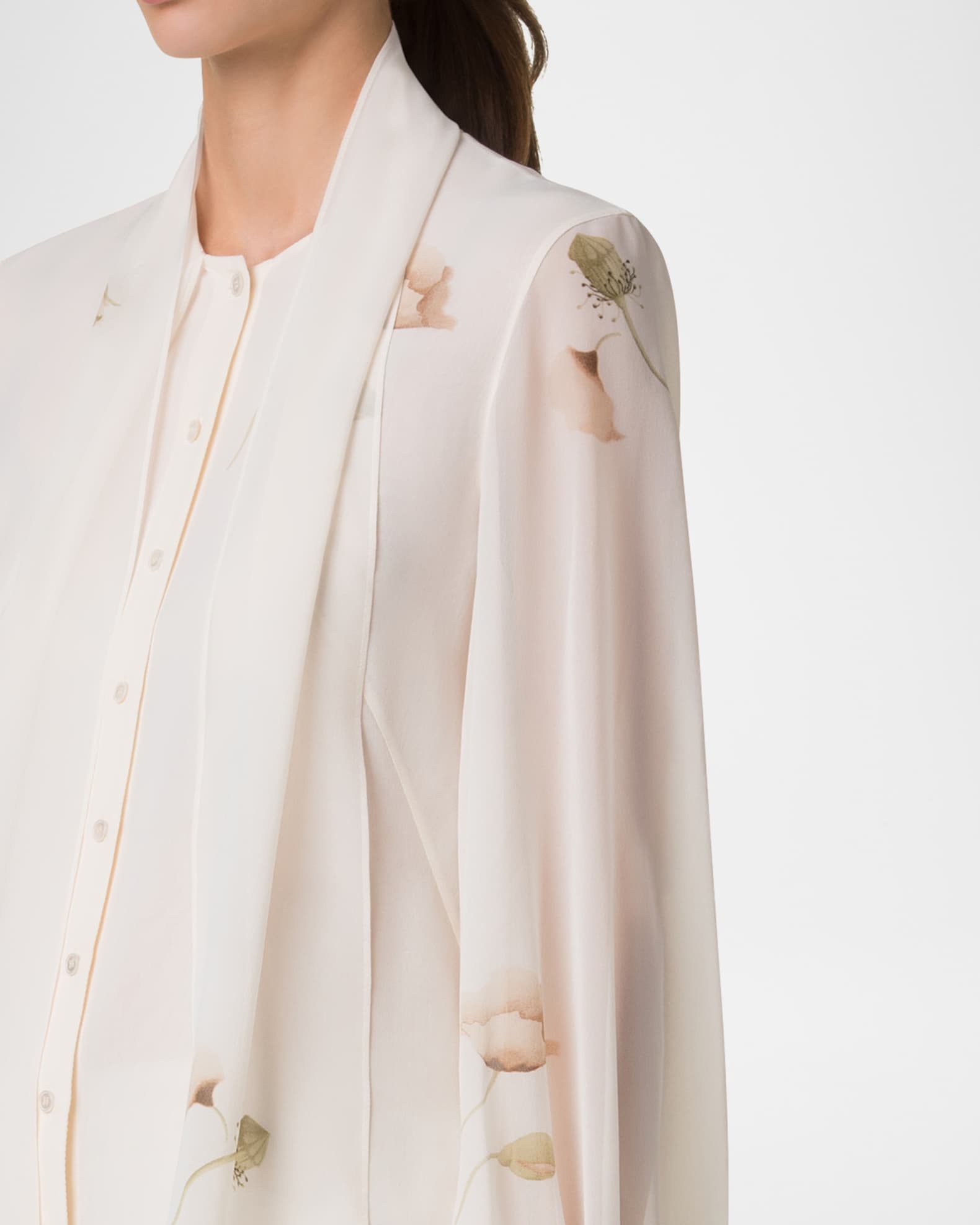 Akris Floral-Print Georgette Scarf Blouse | Neiman Marcus
