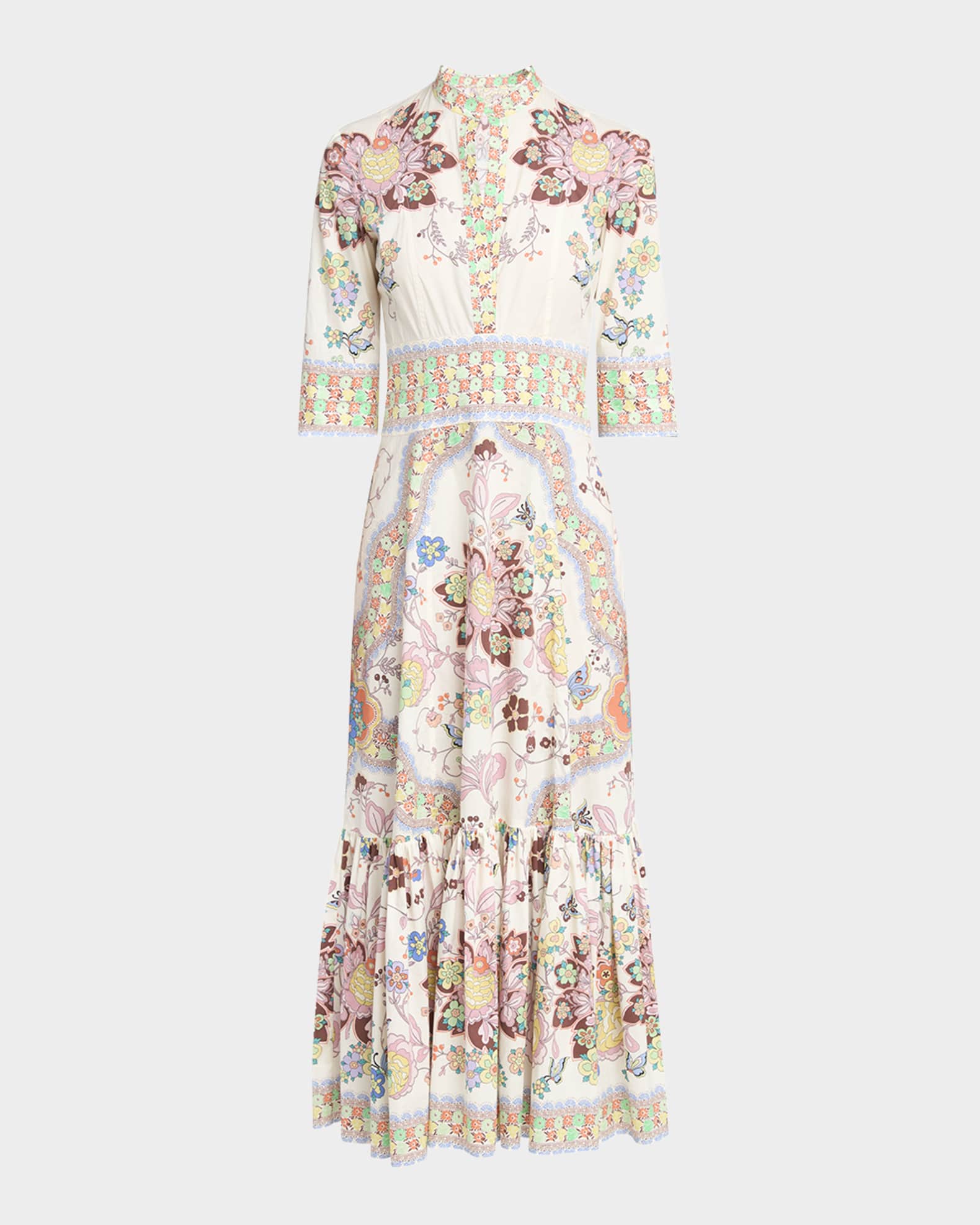 Printed Stretch Cotton Midi Dress 0