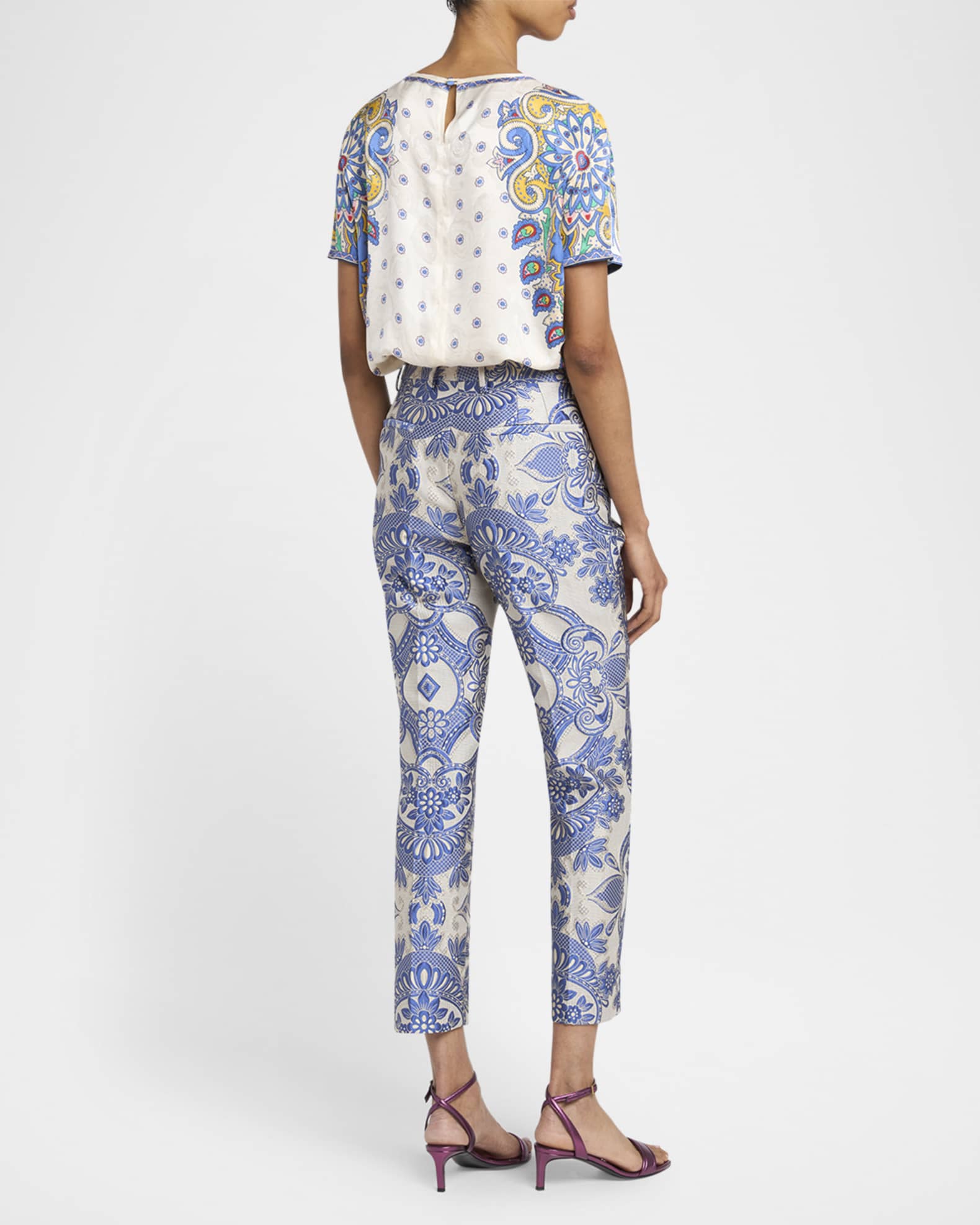 【送料&関税込】Etro Cropped Pants Etro Paisley Jacquard Cropped Skinny Trousers | Neiman Marcus