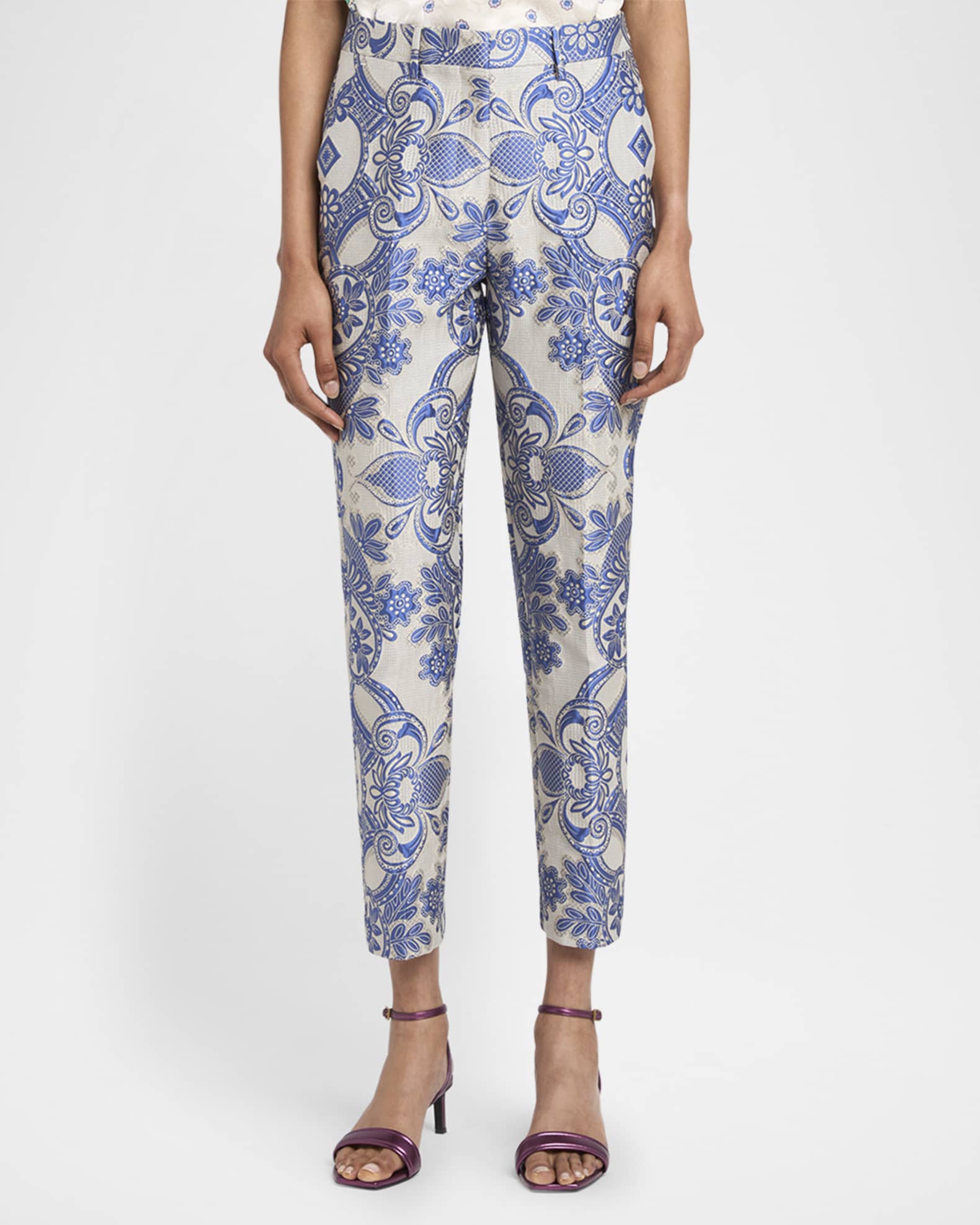 Etro Paisley Jacquard Cropped Skinny Trousers | Neiman Marcus