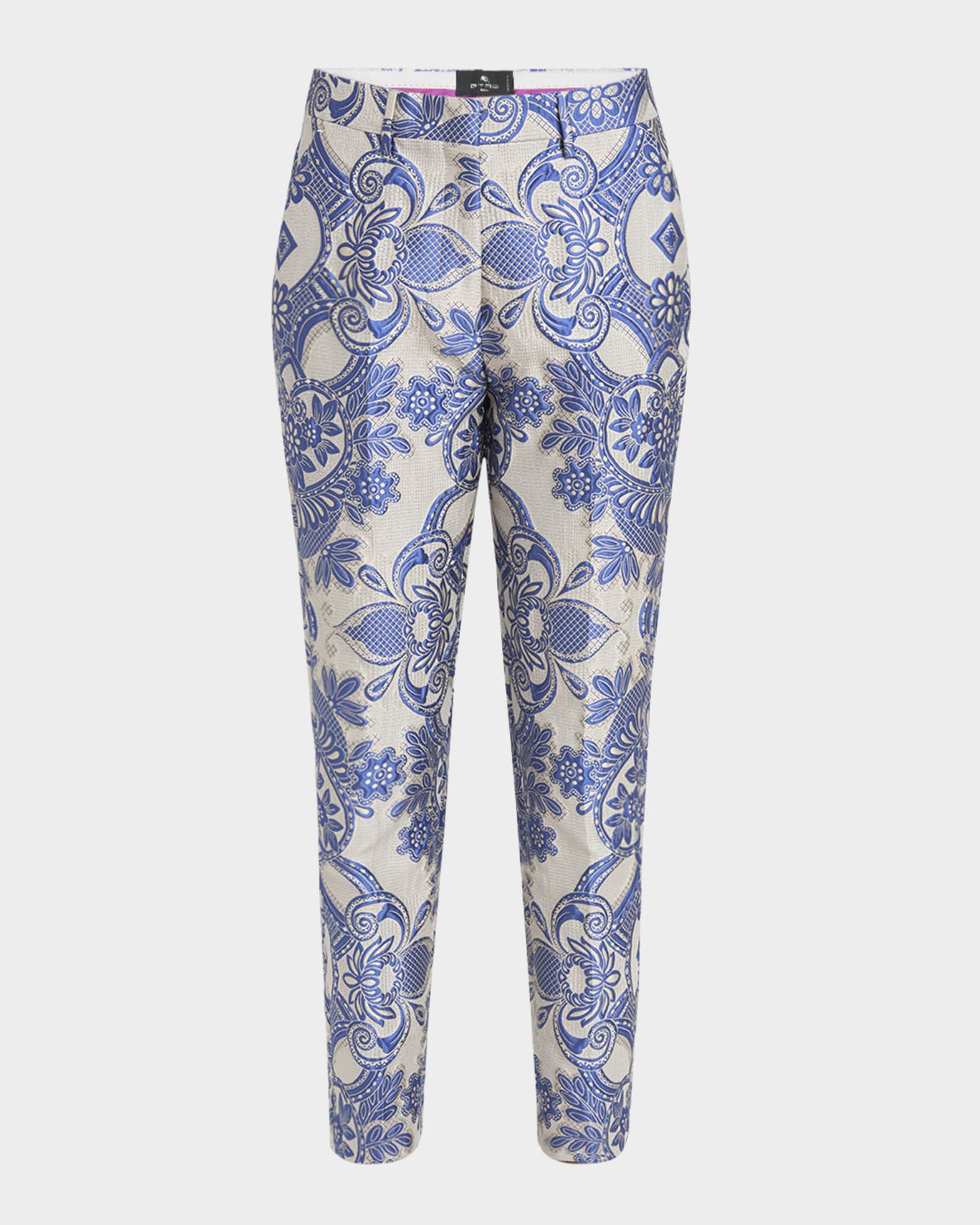 Etro Paisley Jacquard Cropped Skinny Trousers | Neiman Marcus