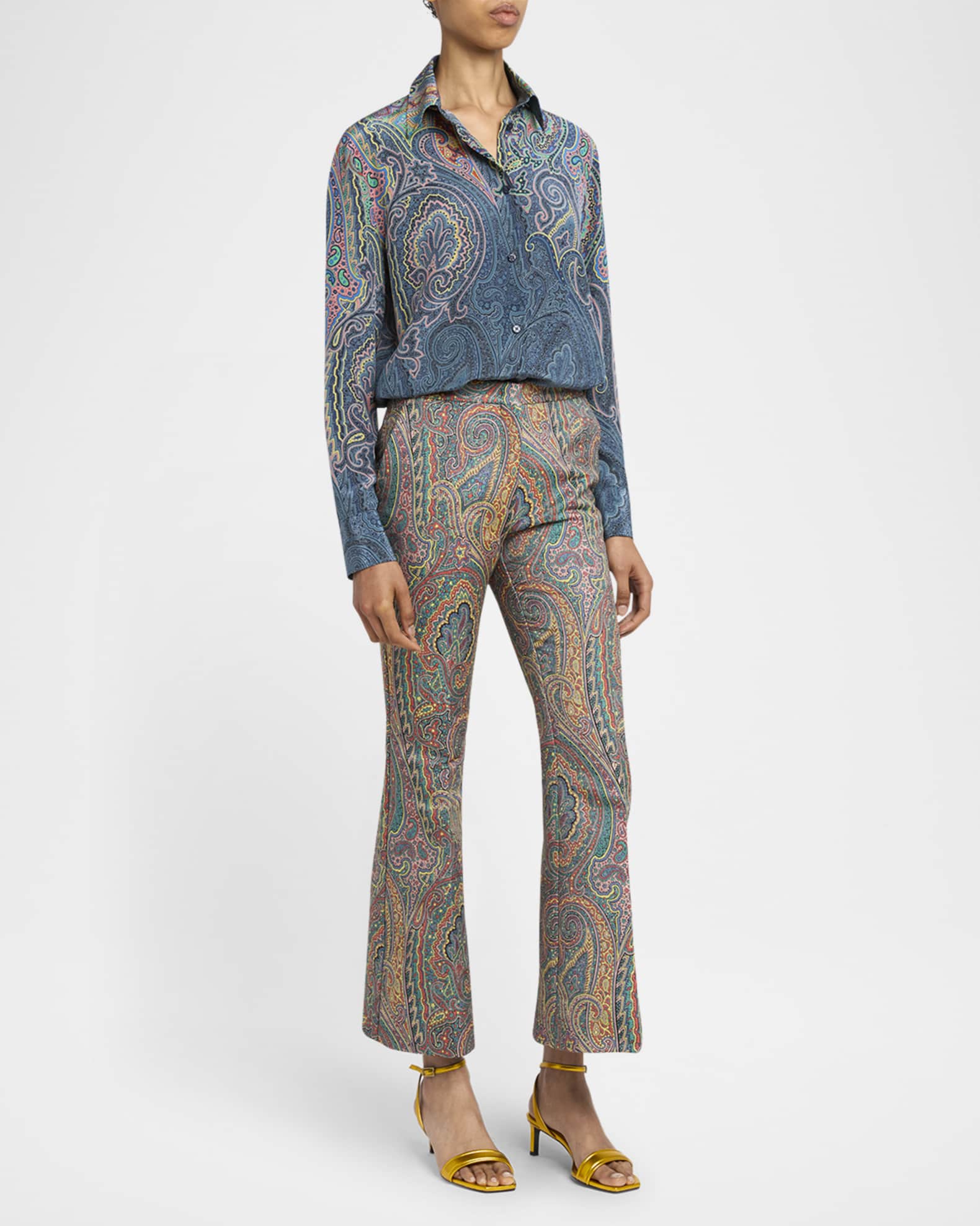 Paisley High-Rise Flare Trousers - Thumbnail 2