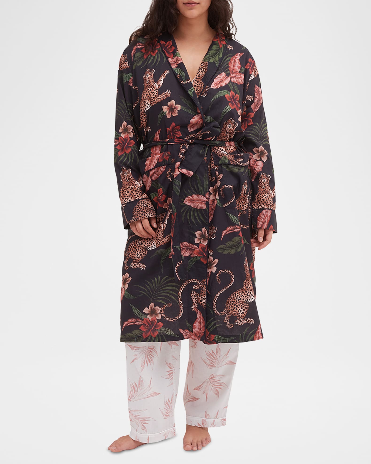 Animal-Print Piped Organic Cotton Robe 1