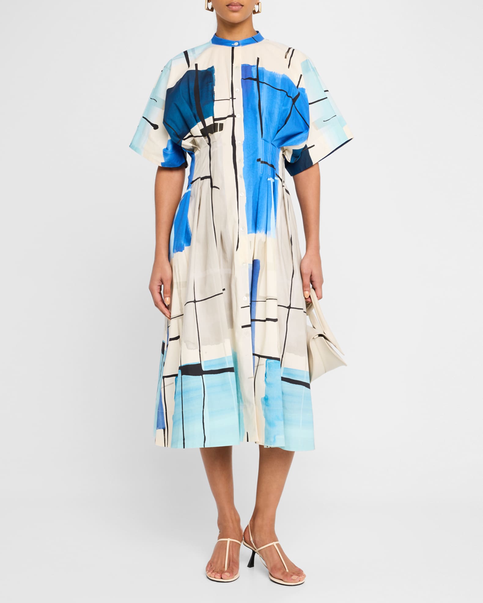 Sorairo Brushstroke-Print Poplin Midi Dress 1