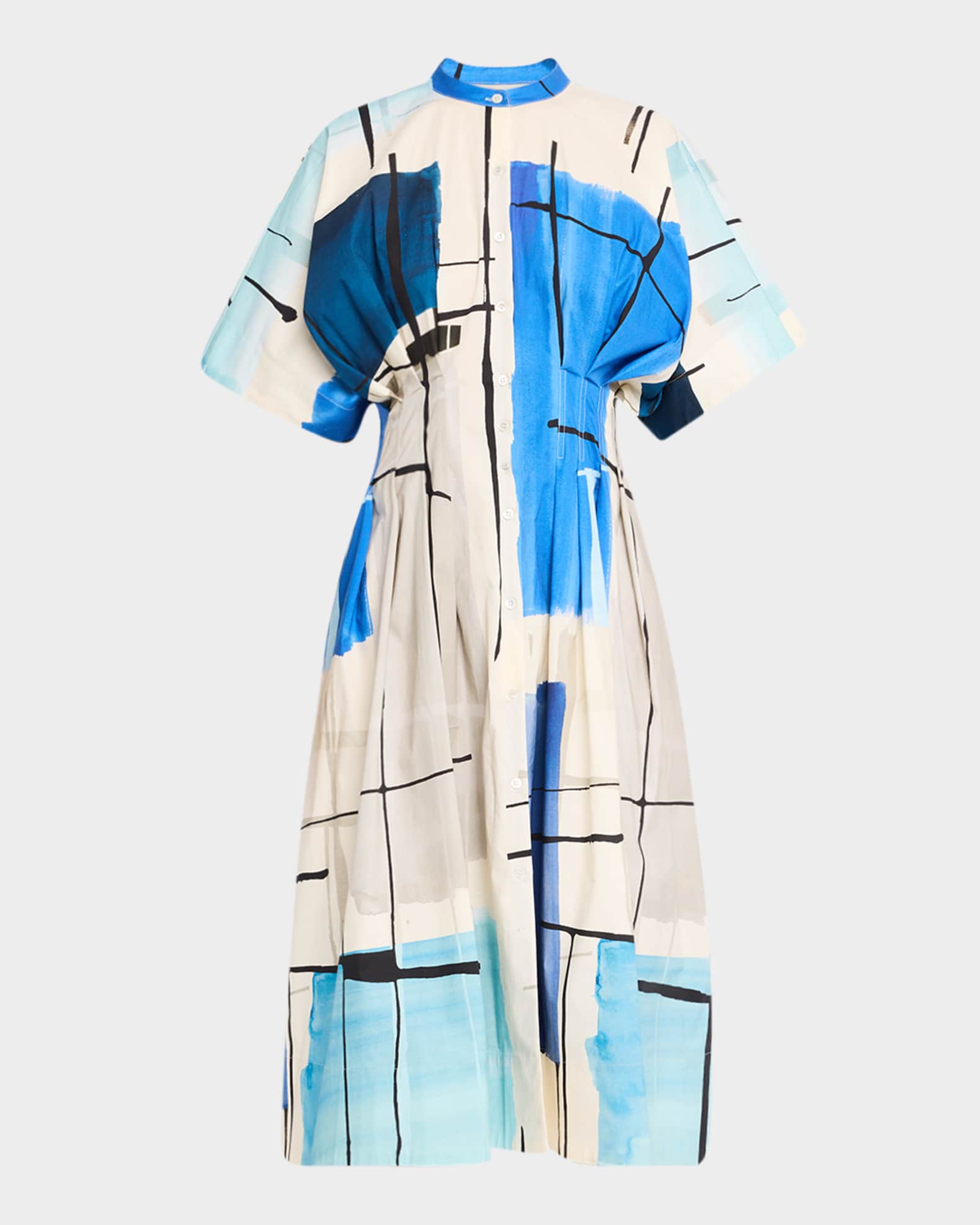 Sorairo Brushstroke-Print Poplin Midi Dress 0