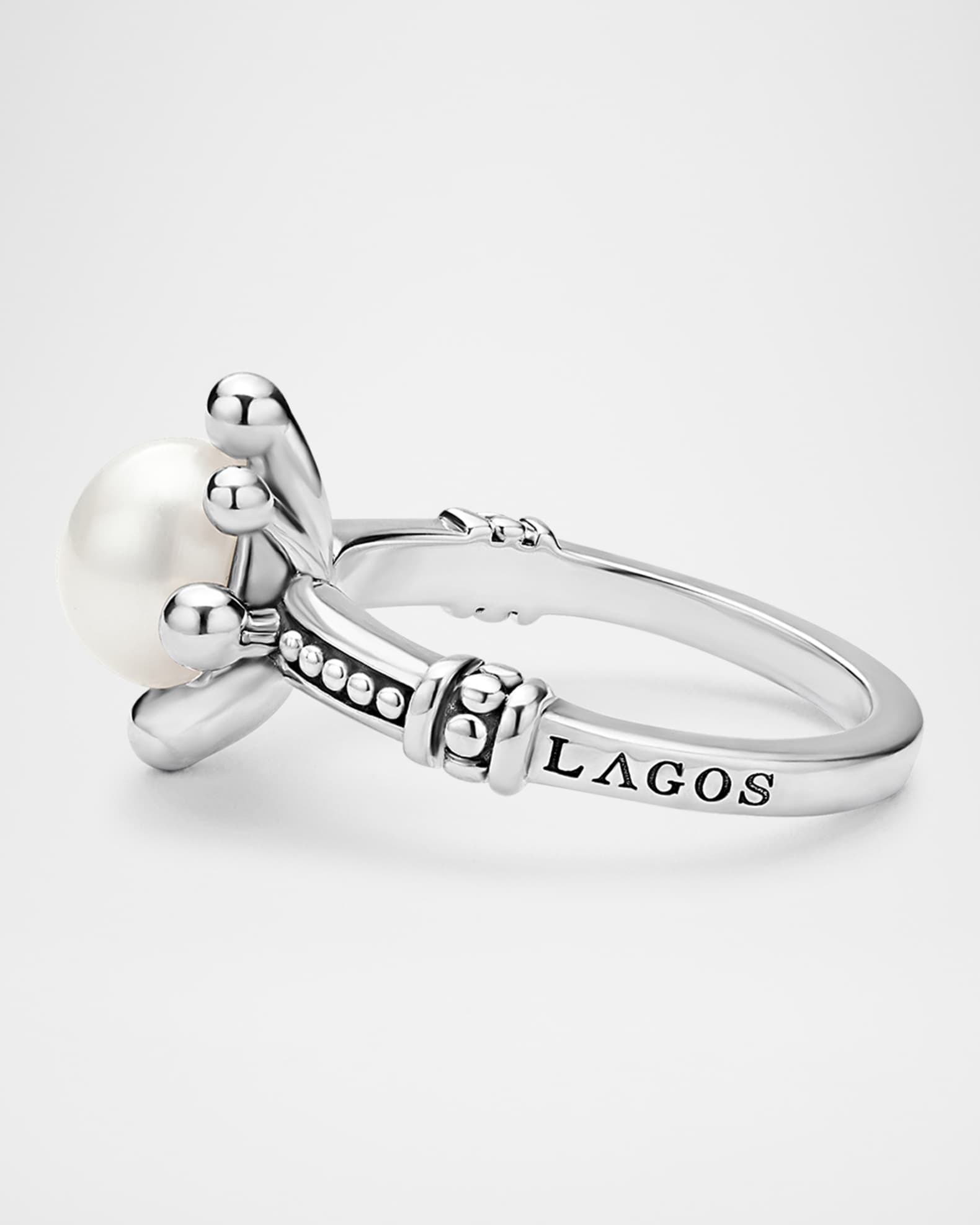LAGOS Luna Fleur Floral Pearl Ring in Sterling Silver Size 7 Neiman Marcus